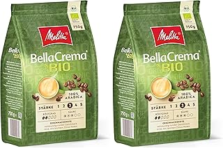 Melitta BellaCrema Bio Ganze Kaffee-Bohnen, ungemahlen, Kaffeebohnen für Kaffee-Vollautomat, milde Röstung, geröstet in Deutschland, Stärke 3, 750g (Packung mit 2)