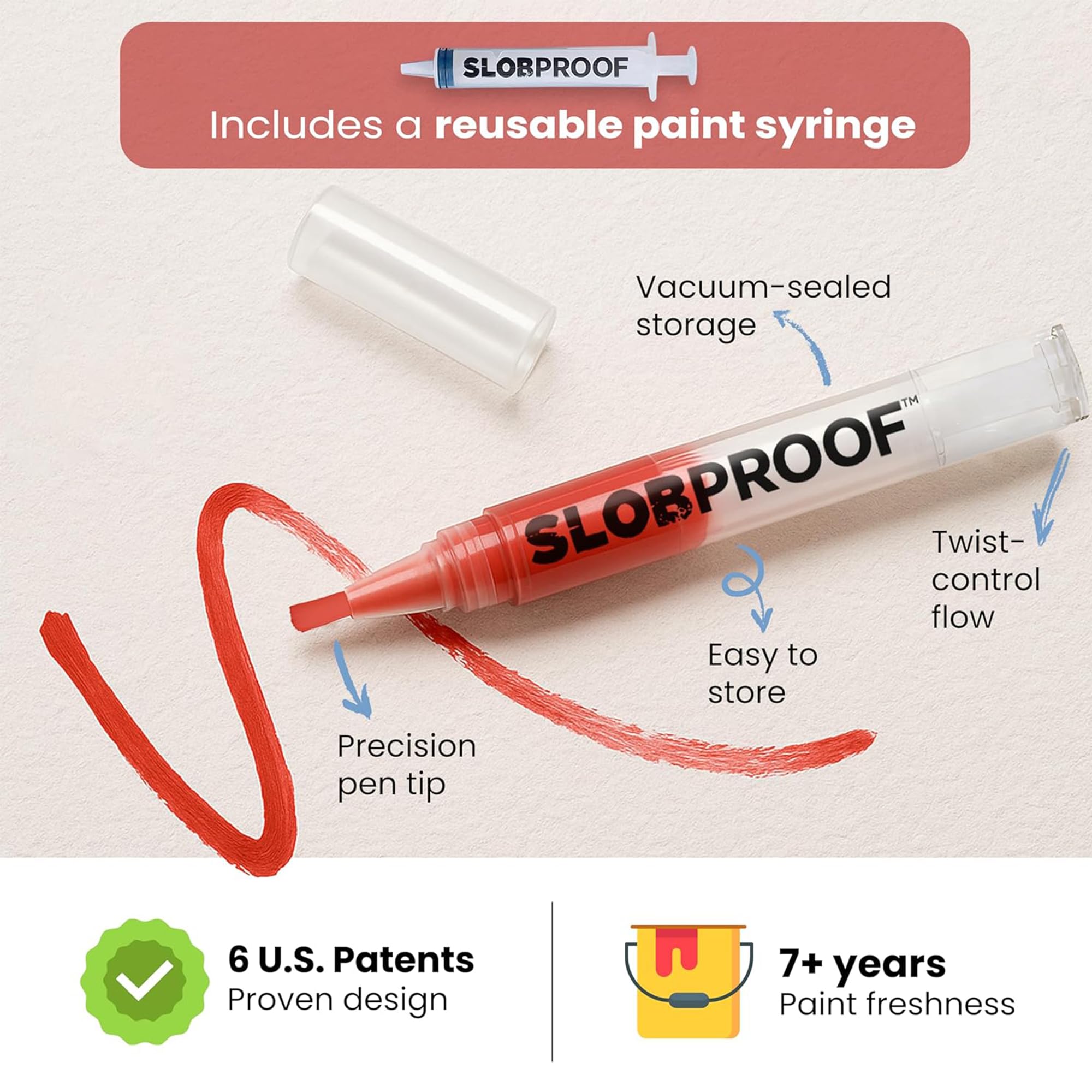 Slobproof Długopis do wielokrotnego napełniania, bez bałaganu, narzędzie do naprawy farb ściennych wielokrotnego użytku, precyzyjne zastosowanie, majsterkowanie, ulepszanie domu, meble, sztuka i