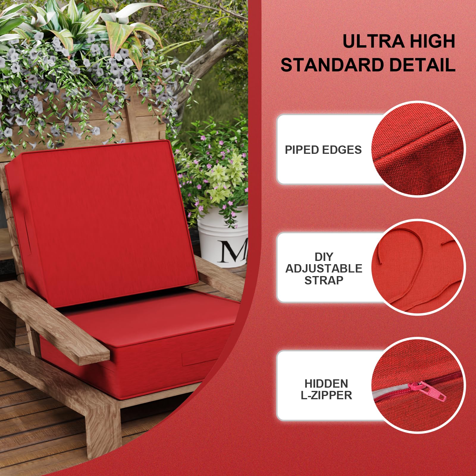 6-Inch Thick Foldable Deep Seat Cushion Set – 24” X 24” Outdoor Patio Chair Cushion With Removable Cover, Water & Fade Resistant Olefin – Includes Straps & Handle