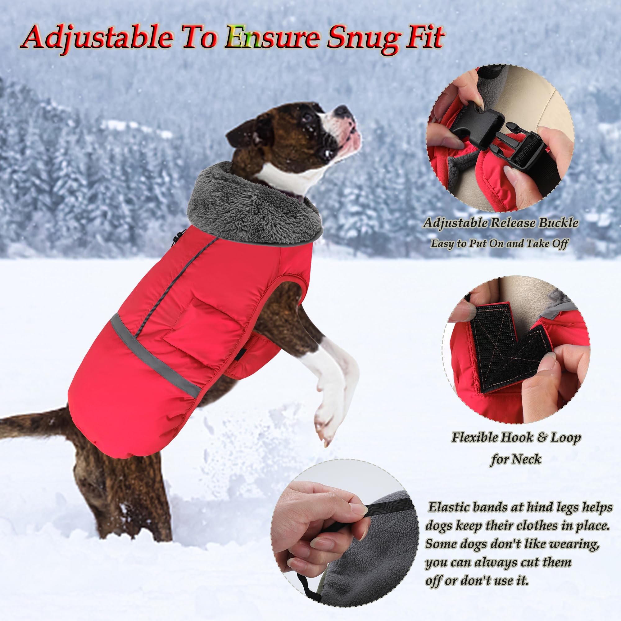 Dogcheer Abrigo cálido para perro, ropa de invierno con cuello polar, chaqueta reflectante para mascotas, ropa para clima frío, impermeable, resistente al viento, chaleco de nieve para cachorros