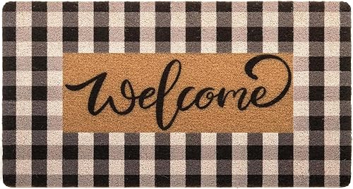 Checker-Welcome - Tapetes de fibra de coco, antideslizante, para puerta delantera, para invierno, primavera, vacaciones, decoración de entrada