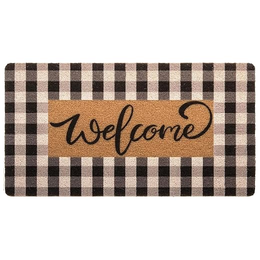 FGSS Checker-Welcome Door-Mats Coir-Doormats - Non-Slip Front Door Mat Seasonal Winter Spring Holiday Doormat for Indoor Outdoor Entrance Decor 17 X 29 Inch