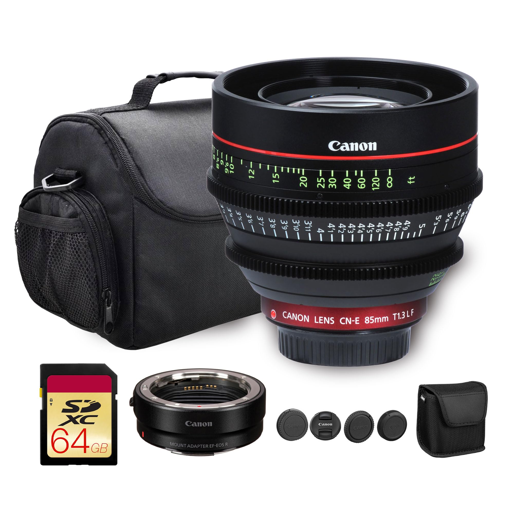 Canon CN-E 85mm T1.3 L F Cinema Prime Lens (EF Mount) | L-Series Full-Frame Telephoto Cine Lens with Fast T1.3 Aperture & Manual Focus Control | for Film & Studio Production + Adapter EF-EOS R + More