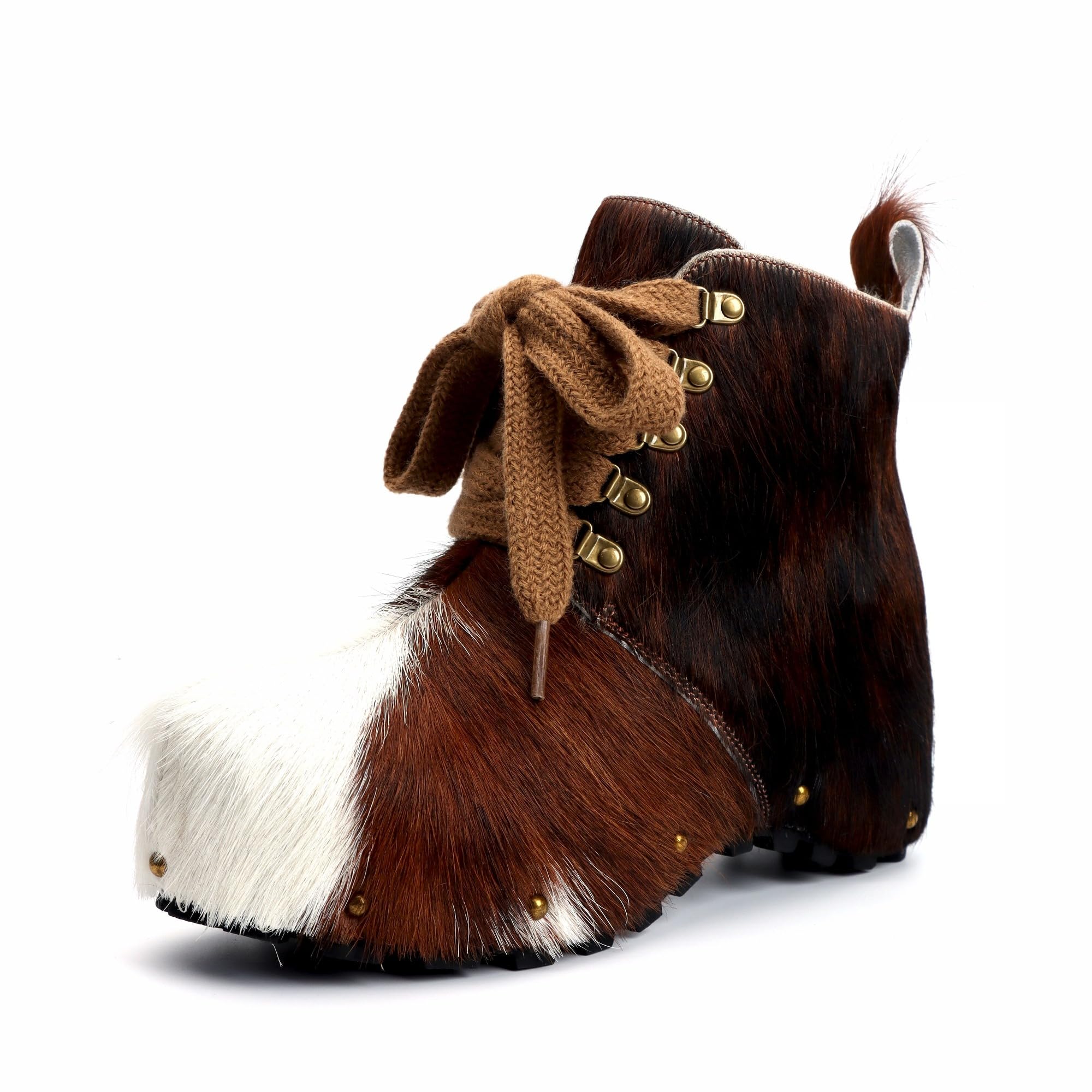 XOBZJH Womens 100 Natural Cowhide Ankle Booties with Wool Lining Calf Hair Winter Platform Boots Non-Slip Outdoor Short