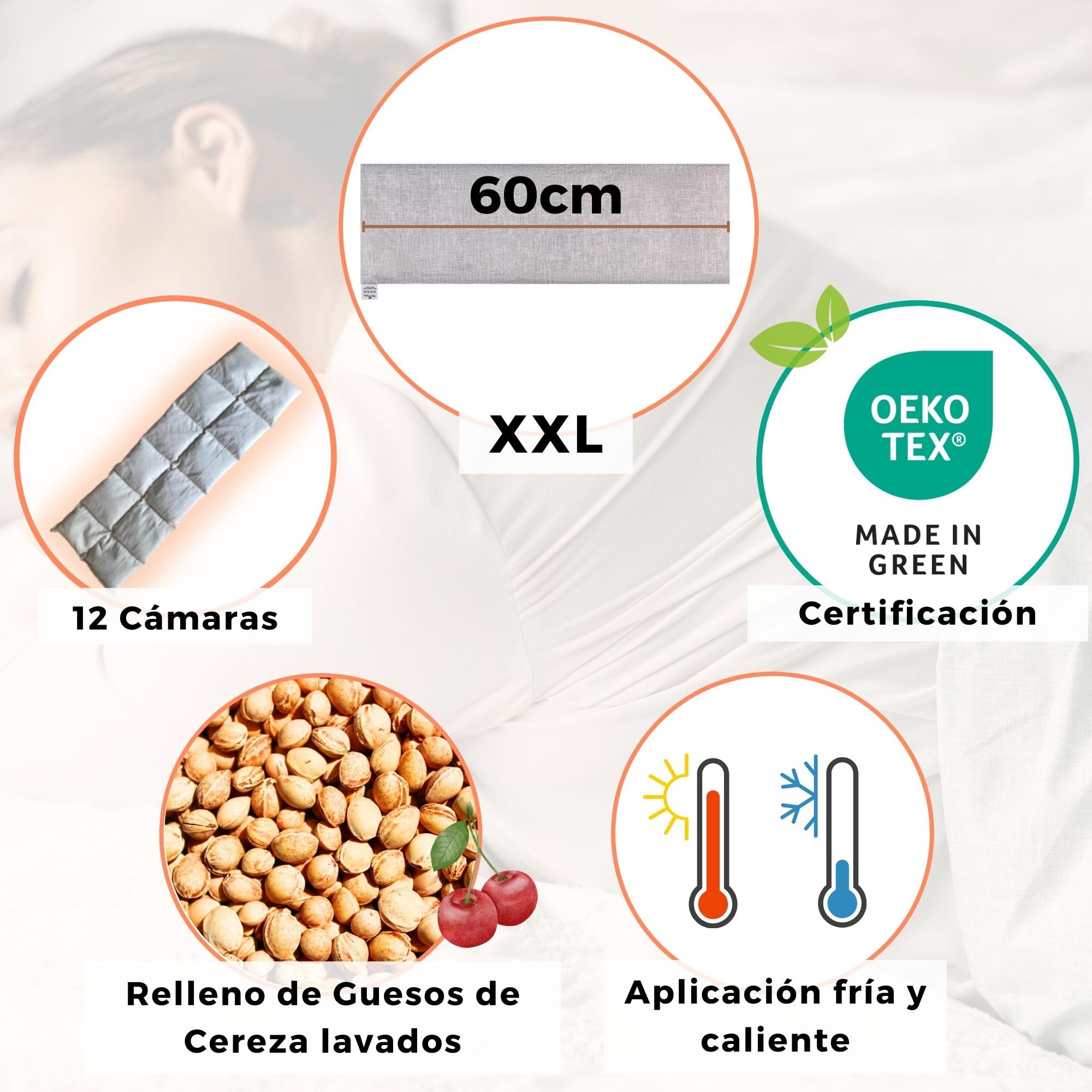 Saco Semillas Microondas - Grande XXL 60x20 cm Largo | Saco Termico semillas huesos cereza: Cuello, hombros, espalda, estómago | no contaminado, certificado OEKO TEX (Gris N)