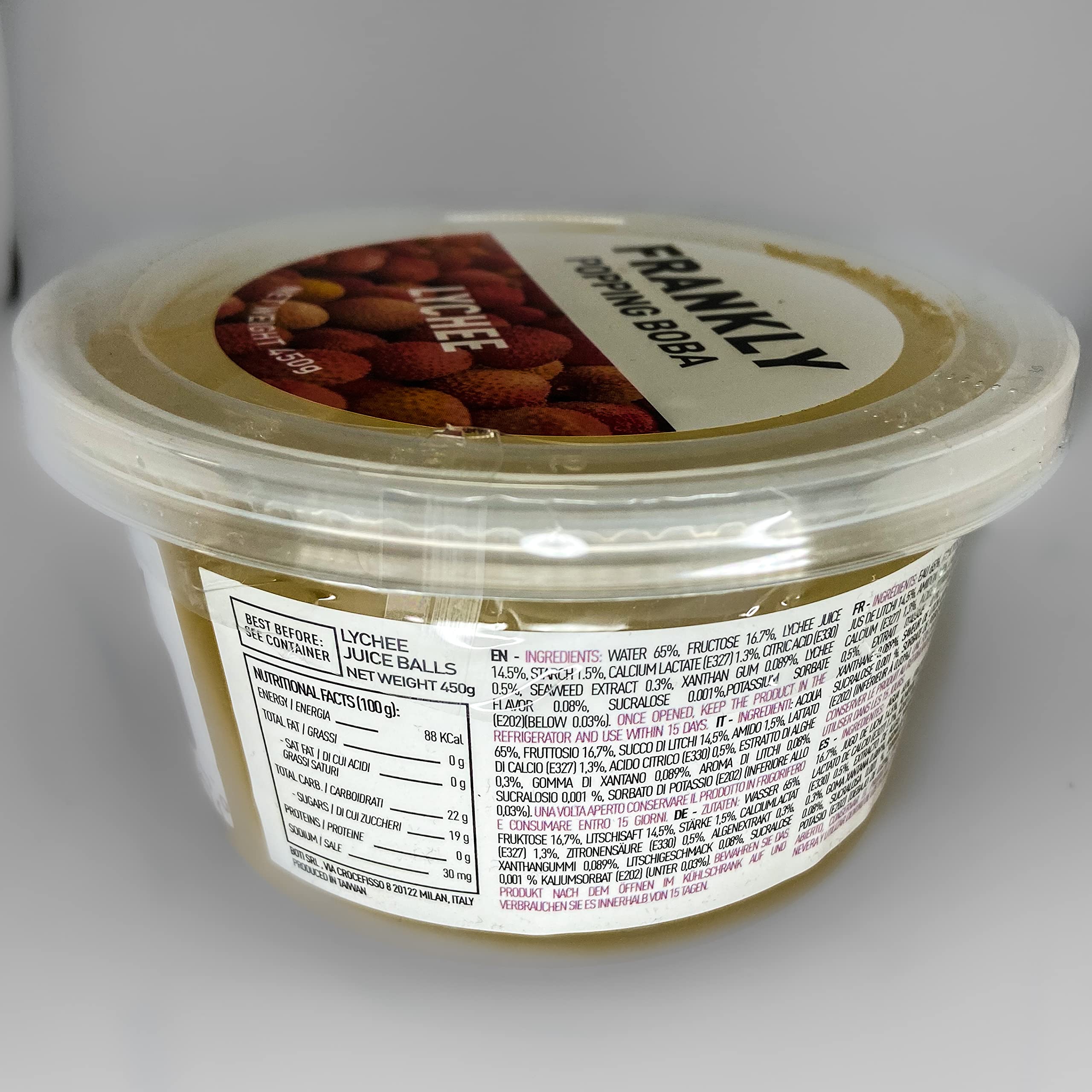 FRANKLY Popping Boba al Litchi, barattolo da 450gr - Per Bubble Tea, Yogurt, Torte e Dolci