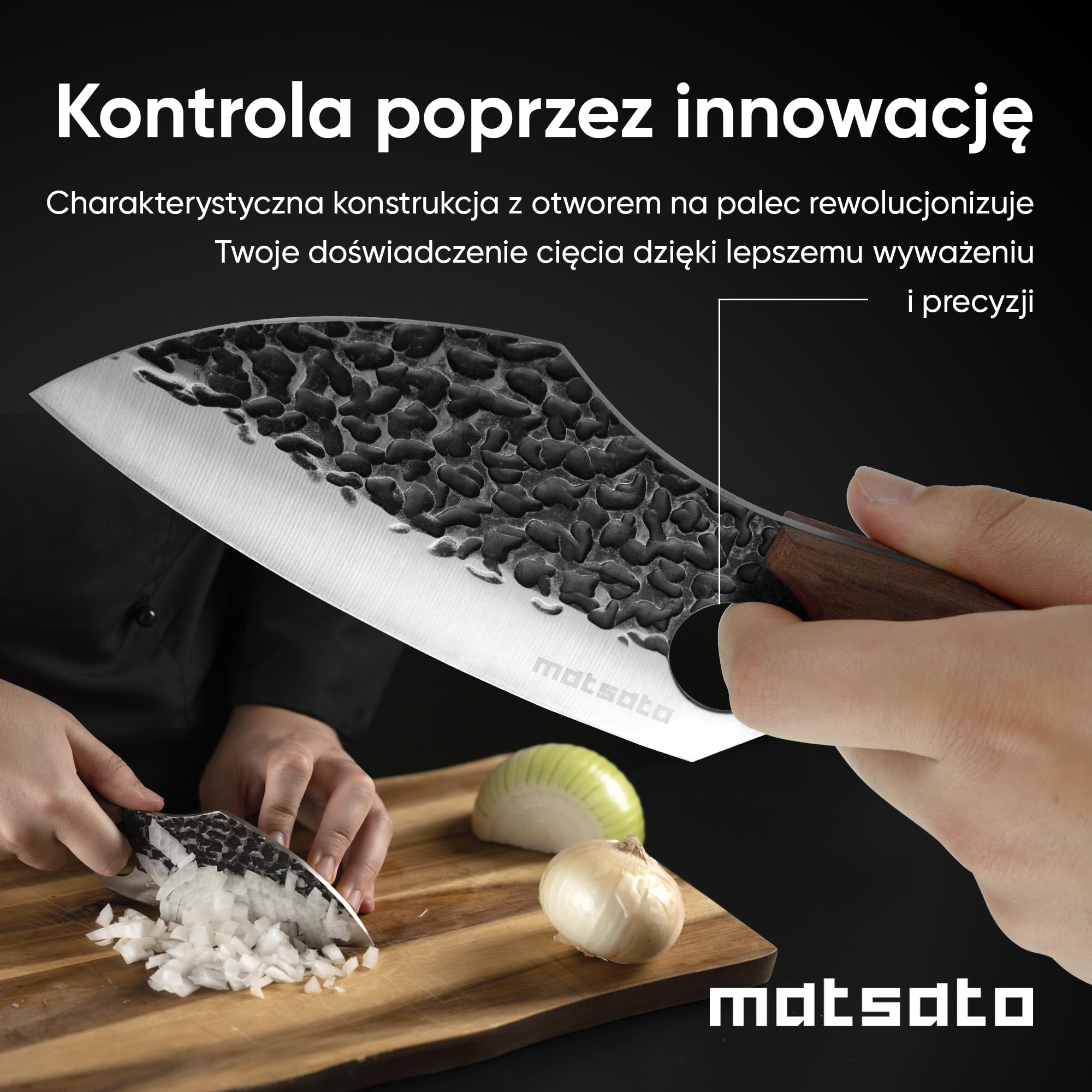 Matsato Zestaw 3 Noży Kuchennych Stal Nierdzewna Bukowy Uchwyt | Nóż szefa kuchni, nóż do mięsa, nóż uniwersalny. Rączka z drewna bukowego.