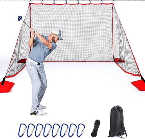 Miniatura 9 de TOBWOLF Golf Hitting Net, 10 x 7ft Heavy Duty Golf Practice Net for Garage with Sandbags, Training Net Fit Indoor Golf Simulator Outdoor Backyard