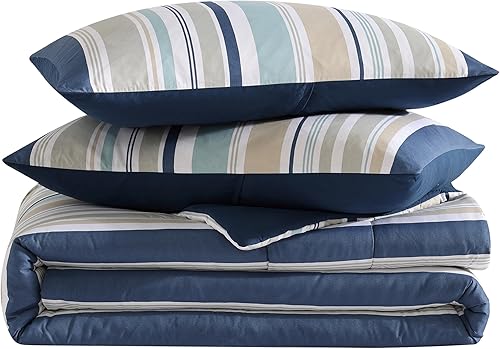 Miniatura 3 de 1888 Mills True Classics - Juego de edredón de microfibra, tamaño matrimonialqueen, estampado a rayas