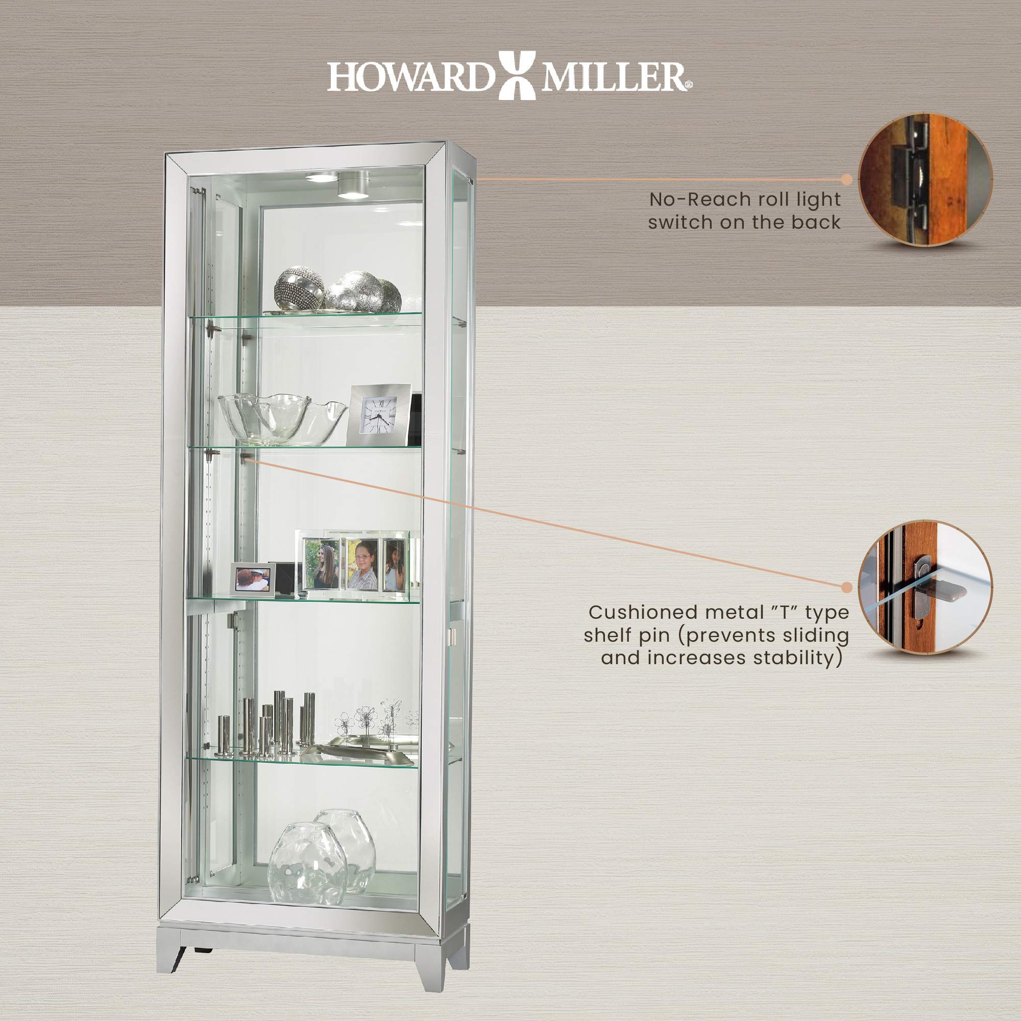 BELLEZE Lighted Corner Display Curio Wooden Curved Shelving Unit with Tempered Glass
