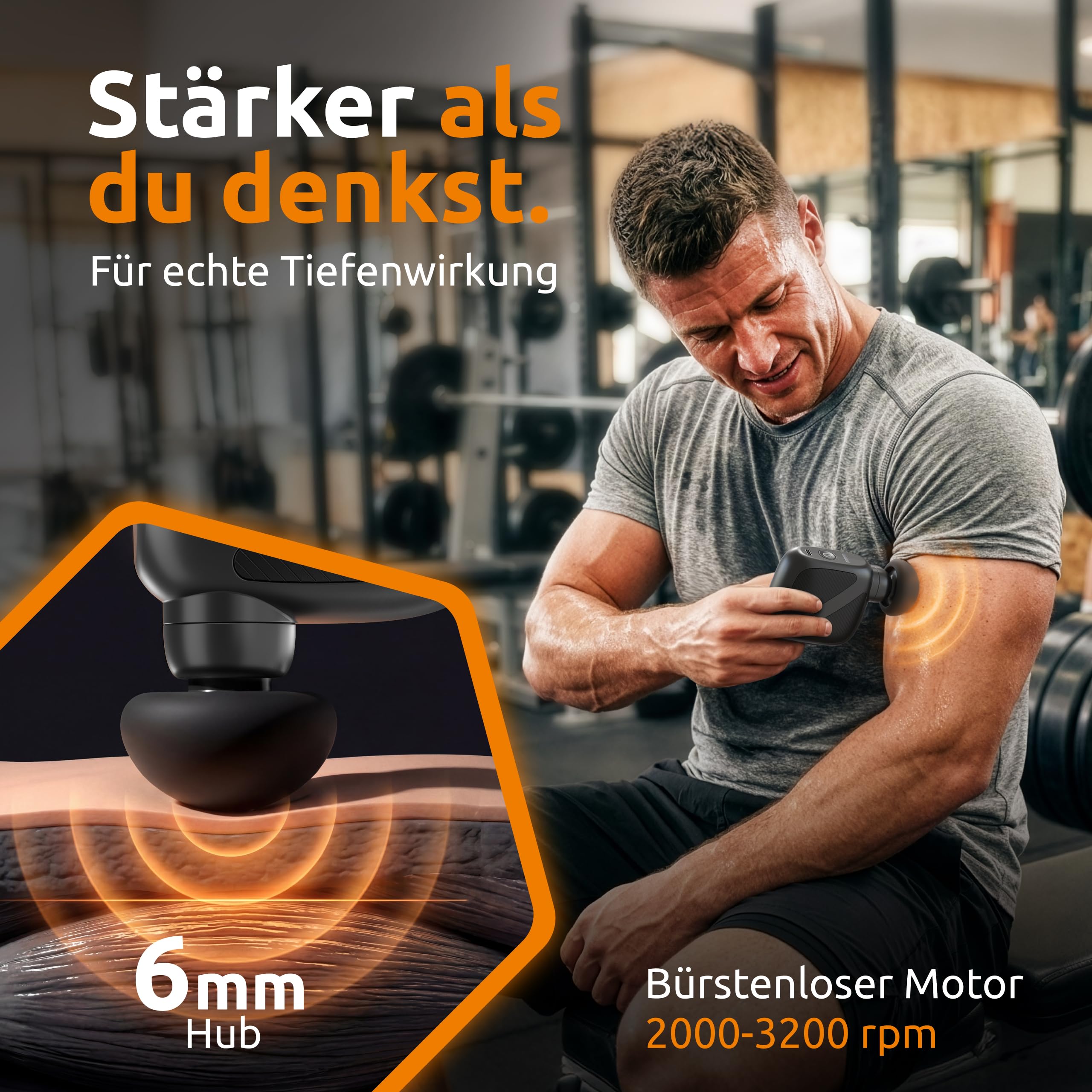 Mini Massagepistole - Kompakt & flüsterleise für Nacken, Rücken & Triggerpunkte - Effektive Tiefenwirkung mit 6 mm Hub, 4 Stufen, 230 g leicht, USB-C, inkl. Case & Silikonköpfe (Schwarz)