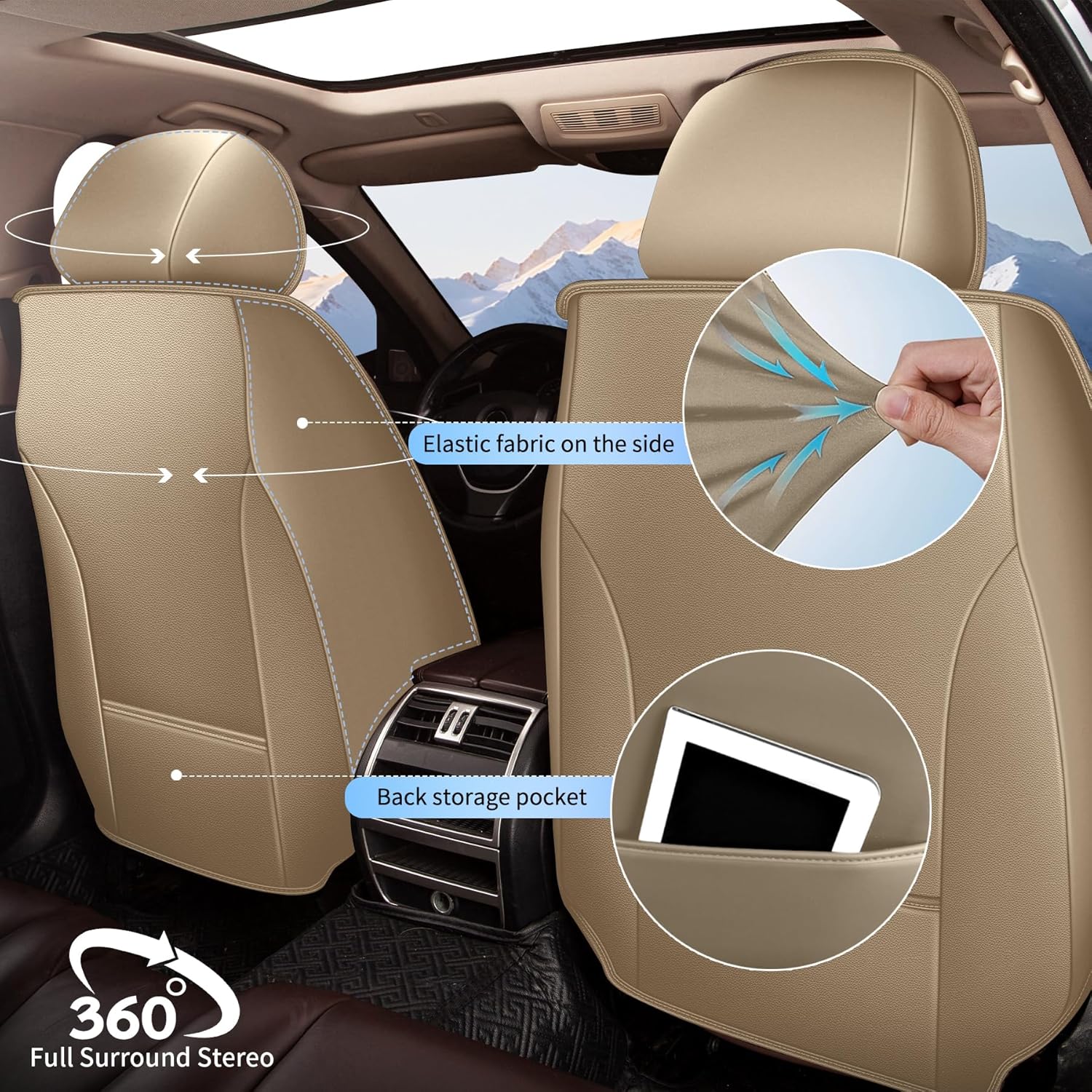 Car Seat Covers Full Set Fit for Hyundai Tucson 2010-2026,Waterproof Laux Leather Seat Protectors for 5-Seat Vehicles(Beige)