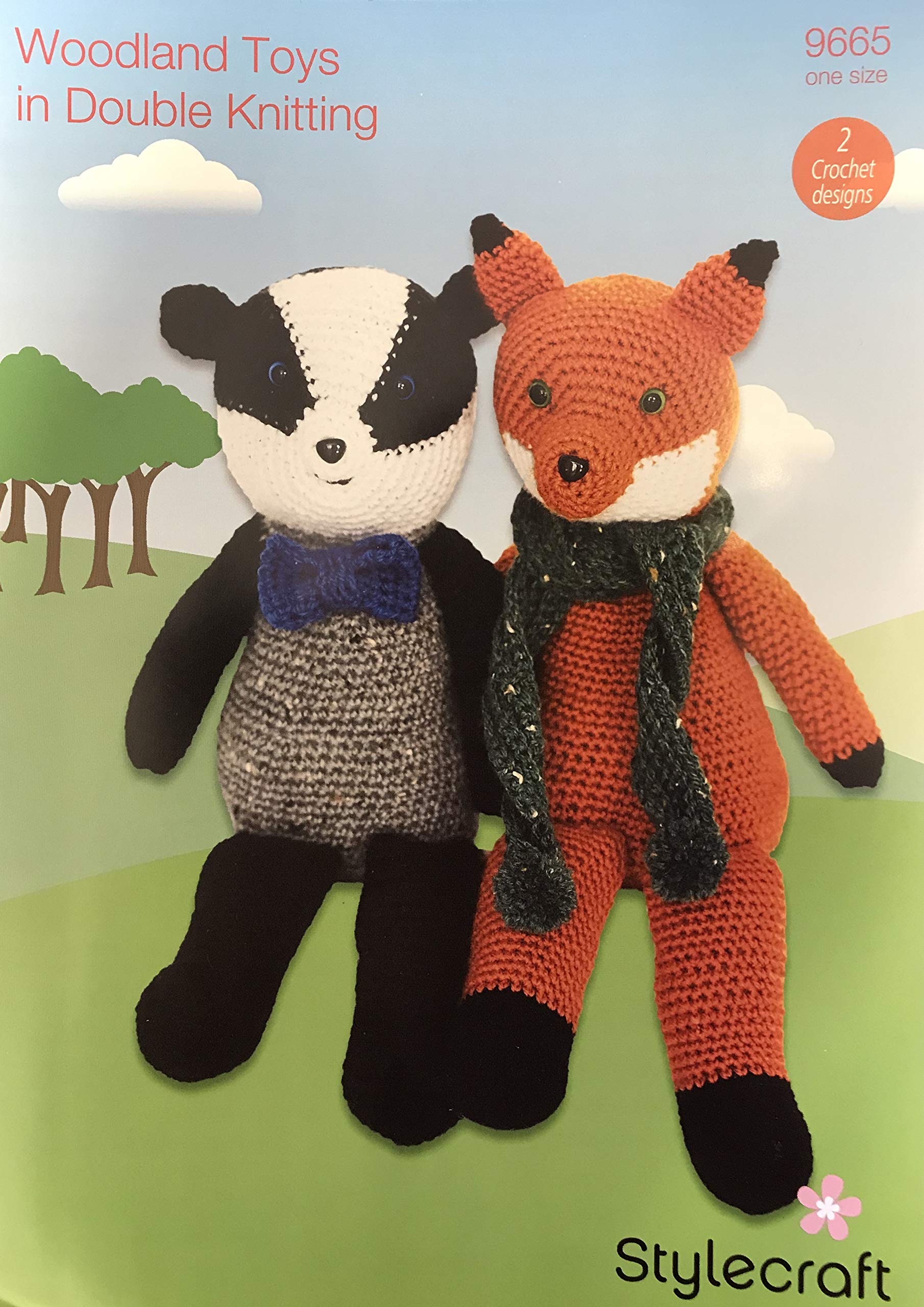 Stylecraft Brown, White Woodland Toys In Double Knitting Pattern 9665 - Fox And Badger In Life Dk, One Size, 2 Crochet Designs,