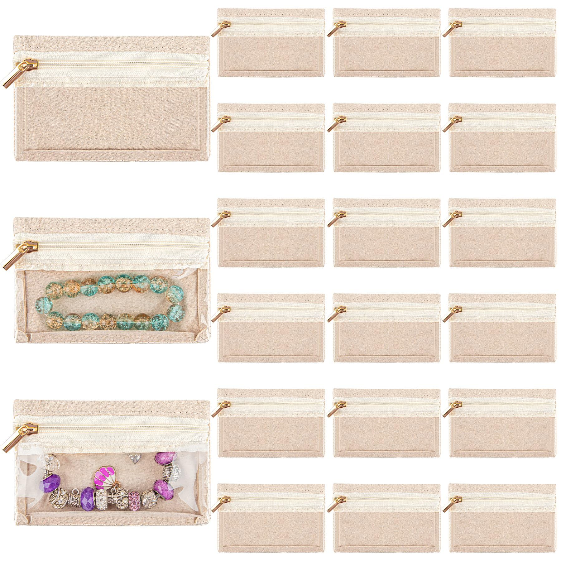 Framendino, 36 Pack Portable Travel Jewelry Bag Pouch Velvet Organizer with Zipper for Business