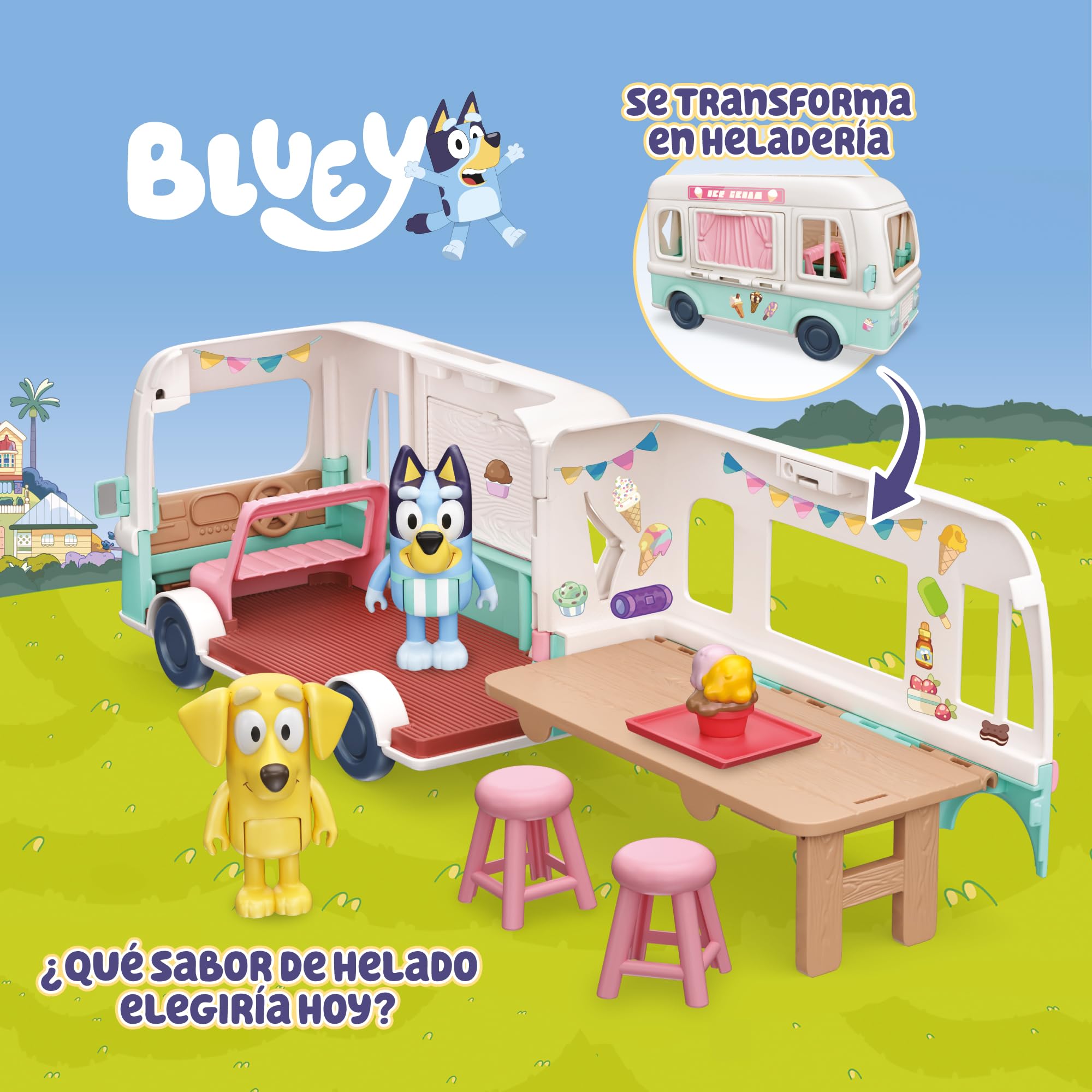 Bluey - Ciężarówka z lodami, lody z zabawkami, zestaw zabawkowy z naklejkami i akcesoriami, jaki smak lodów lubisz?, słynna (BLY85000)
