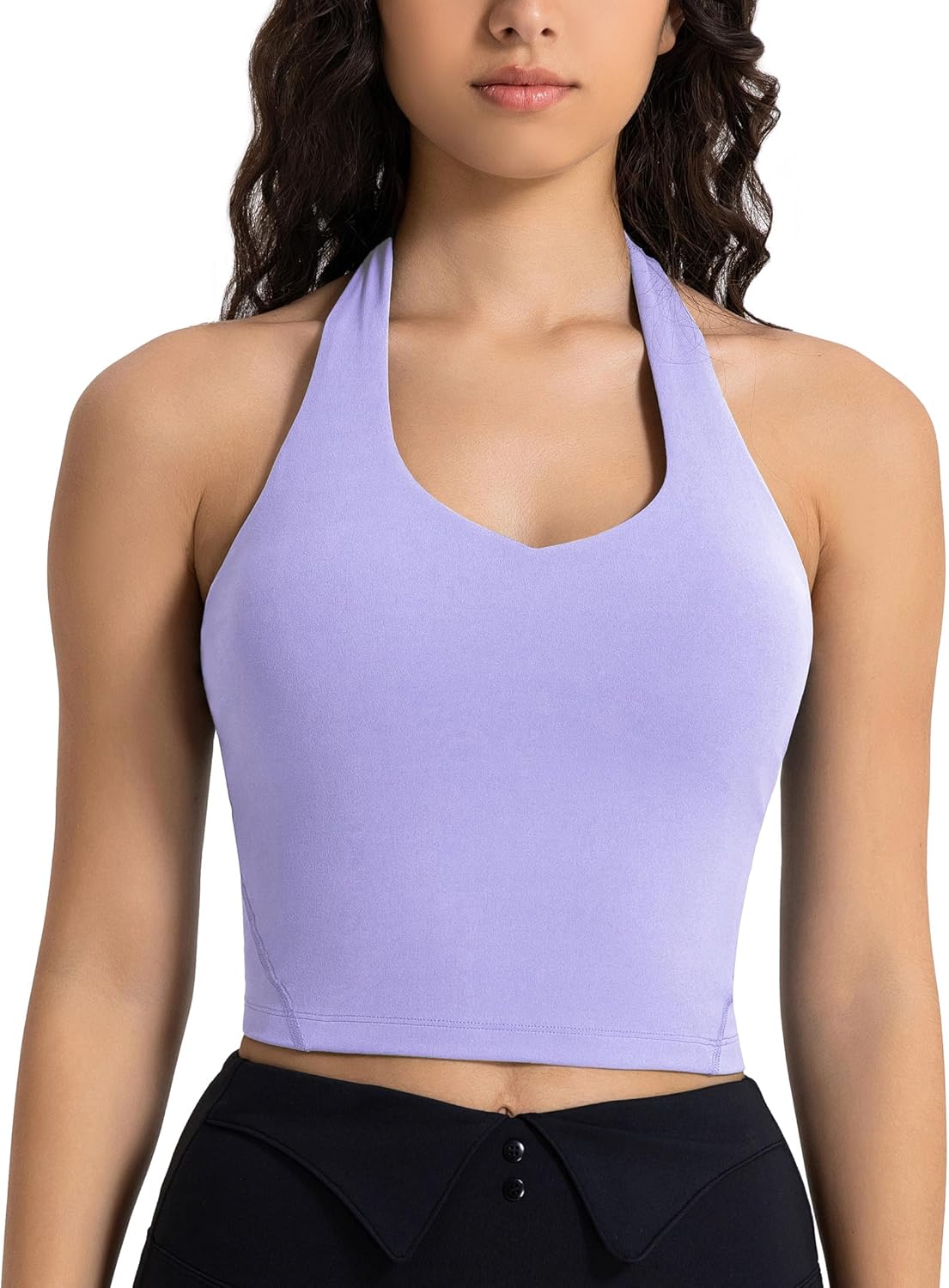 icyzone Halter Sports Bra for Women, Padded Workout Yoga V Neck Crop Tank Tops