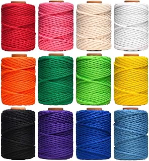 HULISEN 3mm Macrame Cord 396 Yards Natural Cotton Twine - 12 Vibrant Color Rolls for DIY Wall Hangings, Plant Hangers & Crafts