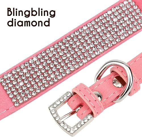 Miniatura 3 de Beirui Bling - Juego de collar y correa para perro con diamantes de imitación, collares de piel de ante suave y brillante para perros con flores,