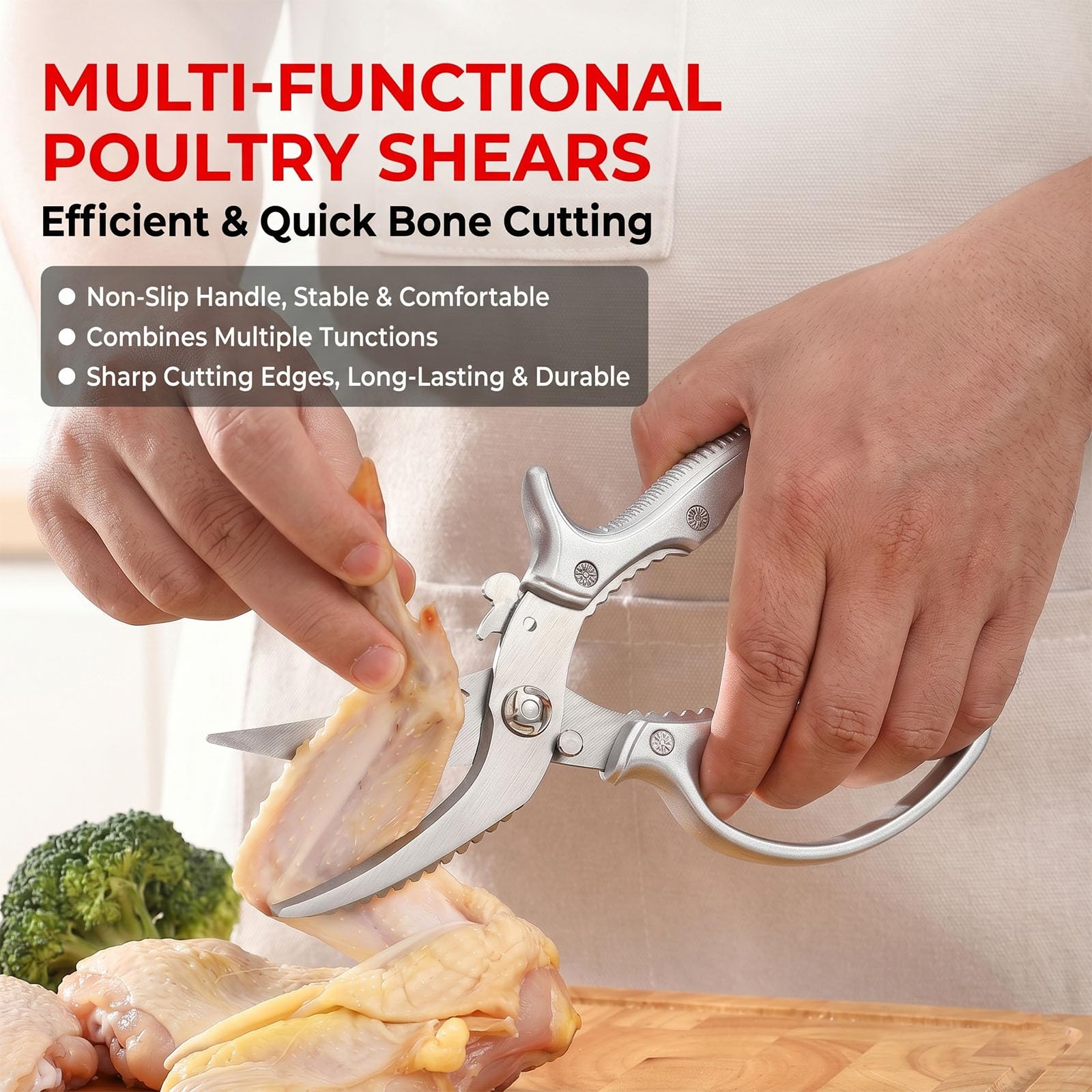 Multifunction Kitchen Shears Heavy Duty, Bone Cutting & Quail Egg Scissors, Meat Cutter for Food, Fish, Poultrys, Turkey, Gifts Women Men (1 pc)