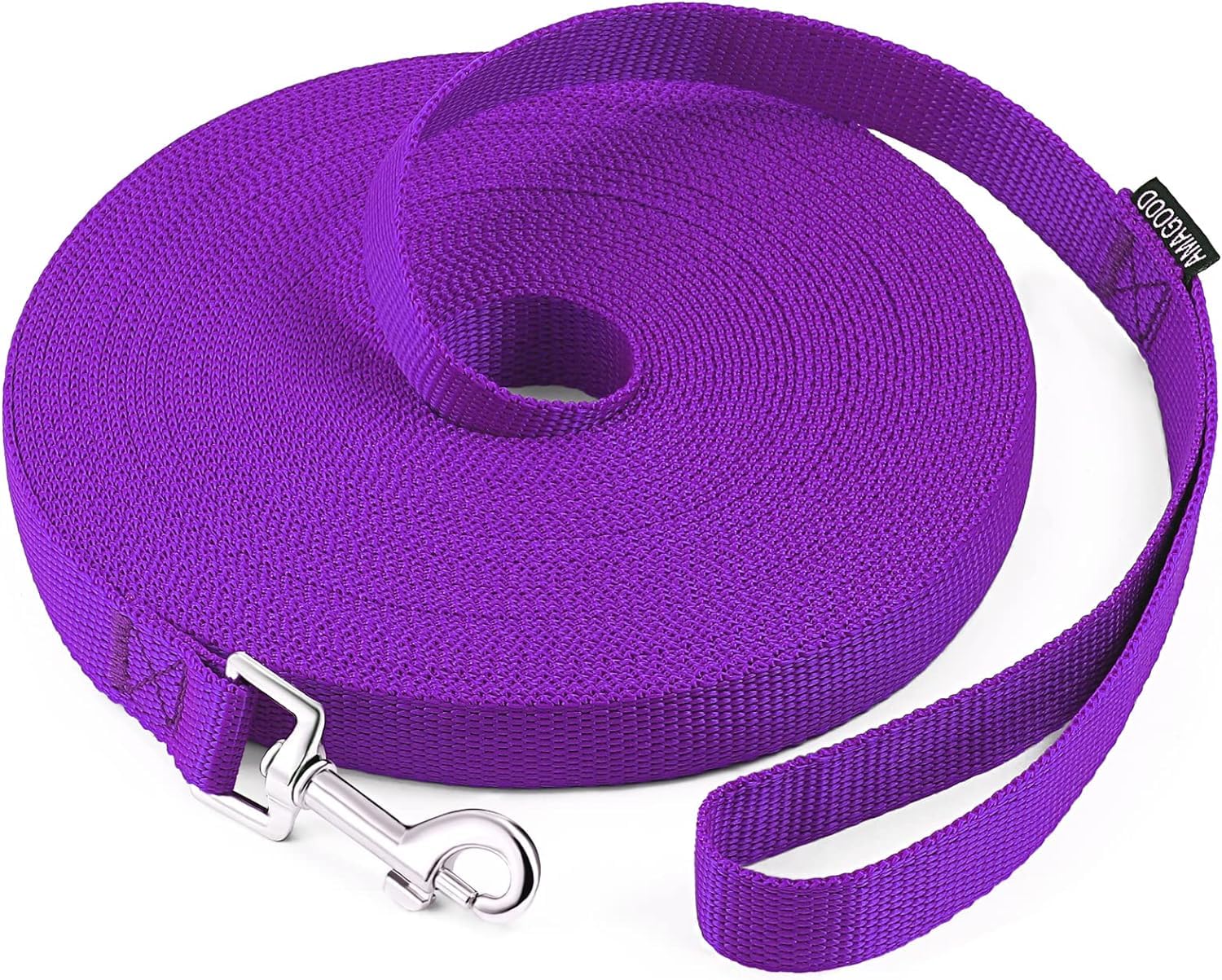 AMAGOOD Dog/Puppy Obedience Recall Training Agility Lead-15 ft 20 ft 30 ft 50 ft Long Leash-for Dog Training,Tie Out,Play,Safety,Camping (15Feet x 1Inch, Purple)