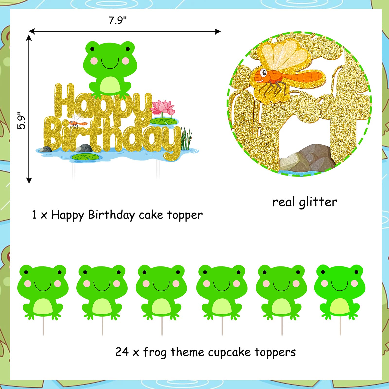 MonMon & Craft Frosch Tortenaufsatz „Happy Birthday“ – Gold Glitter, Für 1. Geburtstag & Babyparty