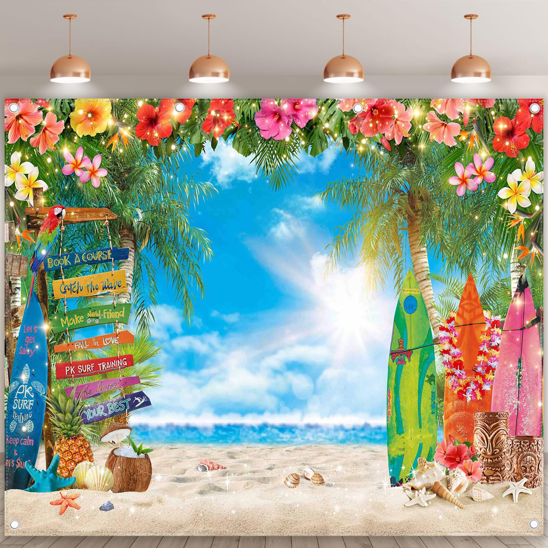 Aazon.co : Suer Hawaiian Birthday Backdrop for Aloha Luau Party