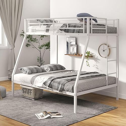 Miniatura 8 de Giantex Litera de tamaño individual sobre matrimonial, litera de metal con escalera y soporte de marco de acero, litera triple que ahorra espacio