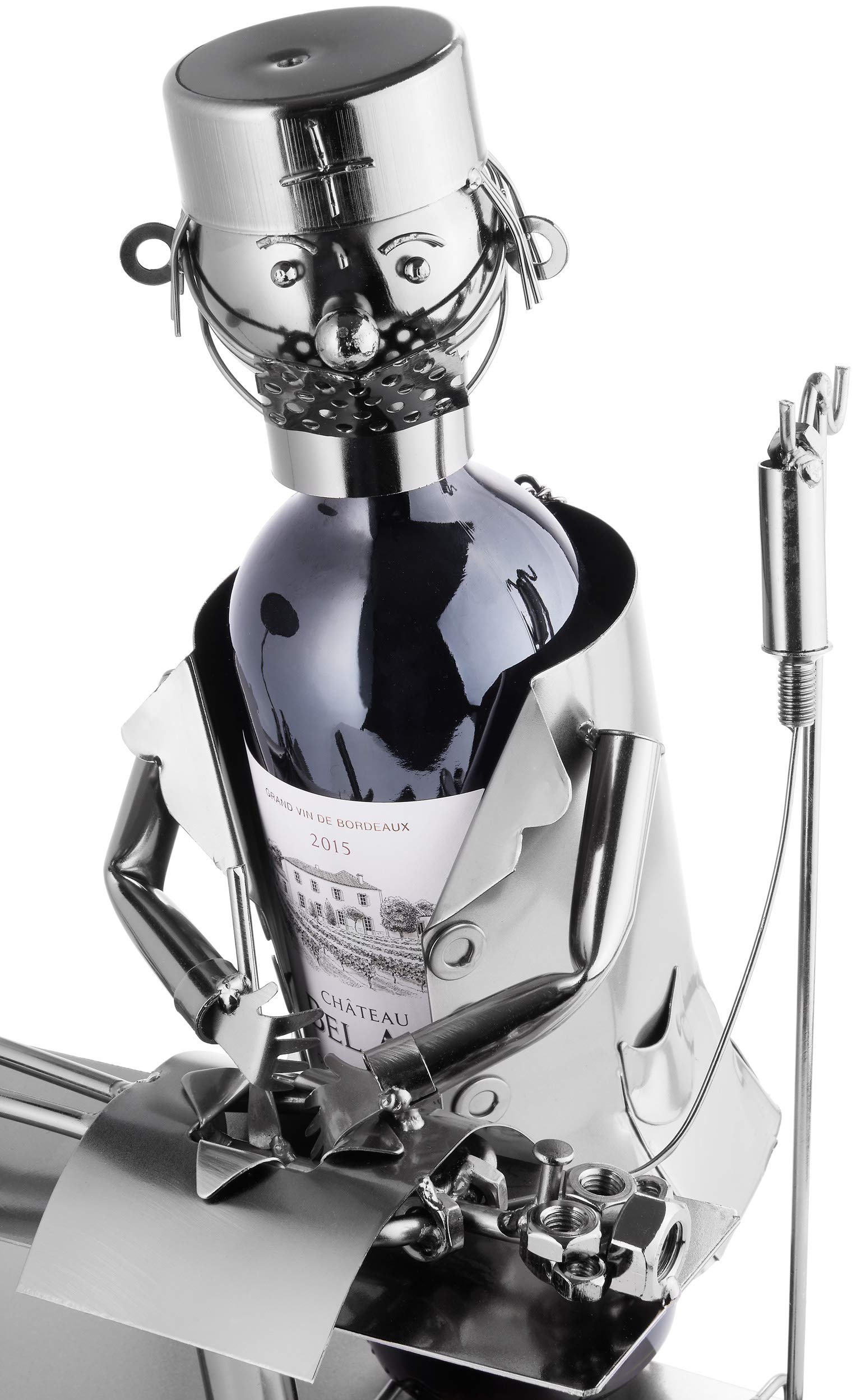 Brubaker Porta Bottiglia Da Vino A Forma Di Spazzacamino, Scultura In Metallo Portafortuna, Altezza 35 Cm, Con Biglietto D'Auguri