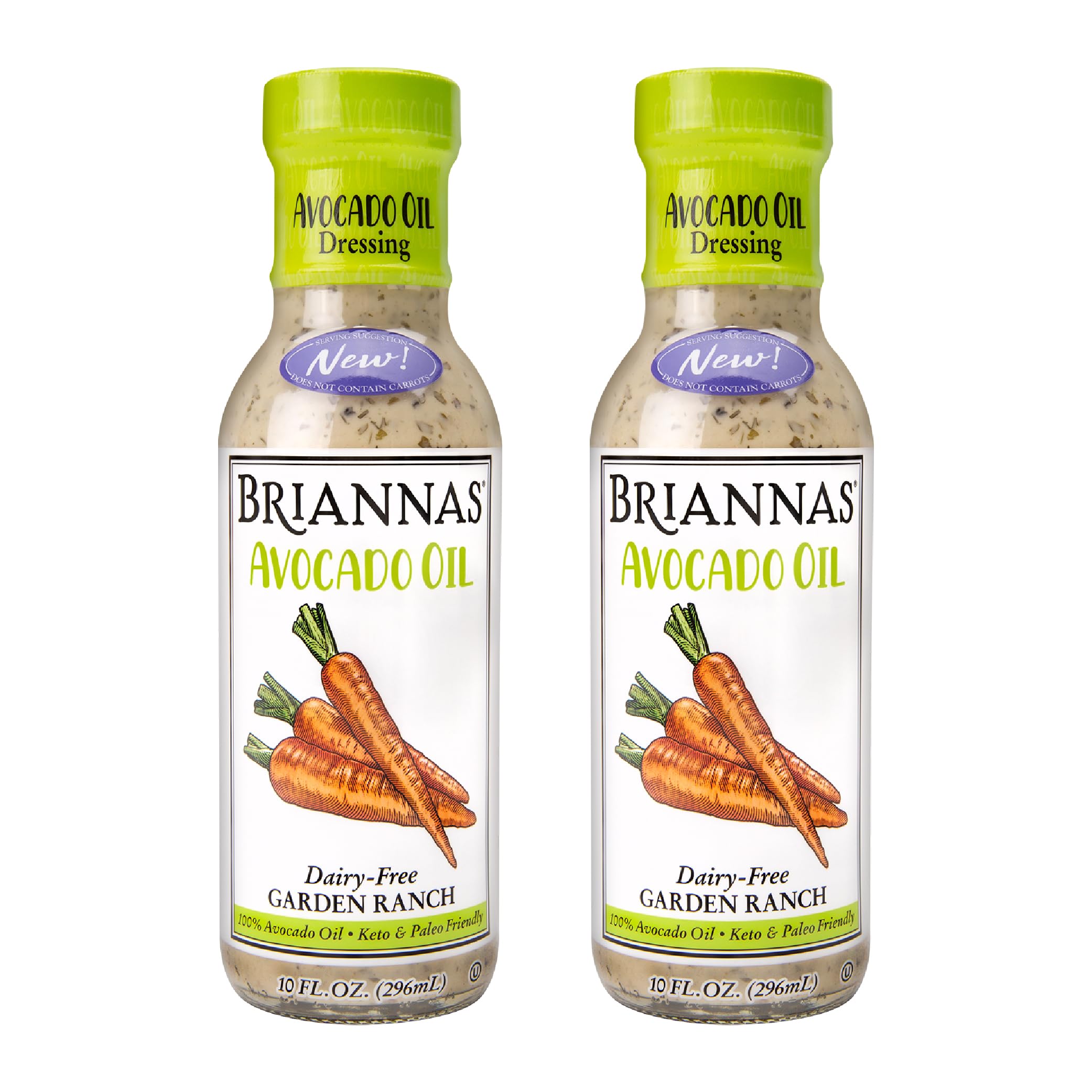 BRIANNASAvocado Oil Dairy-Free Garden Ranch Dressing - Nutrient Rich, No Sugar, Keto Friendly Salad Dressing made with 100% Avocado Oil - 10 oz. Bottles - 2 Pack
