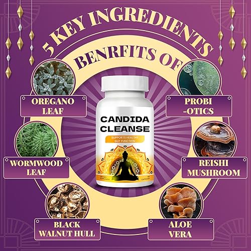 Miniatura 5 de Candida Cleanse - Soporte intestinal y colon, fórmula avanzada, hoja de orégano, ajenjo, nogal negro, ácido caprílico 2pc,1