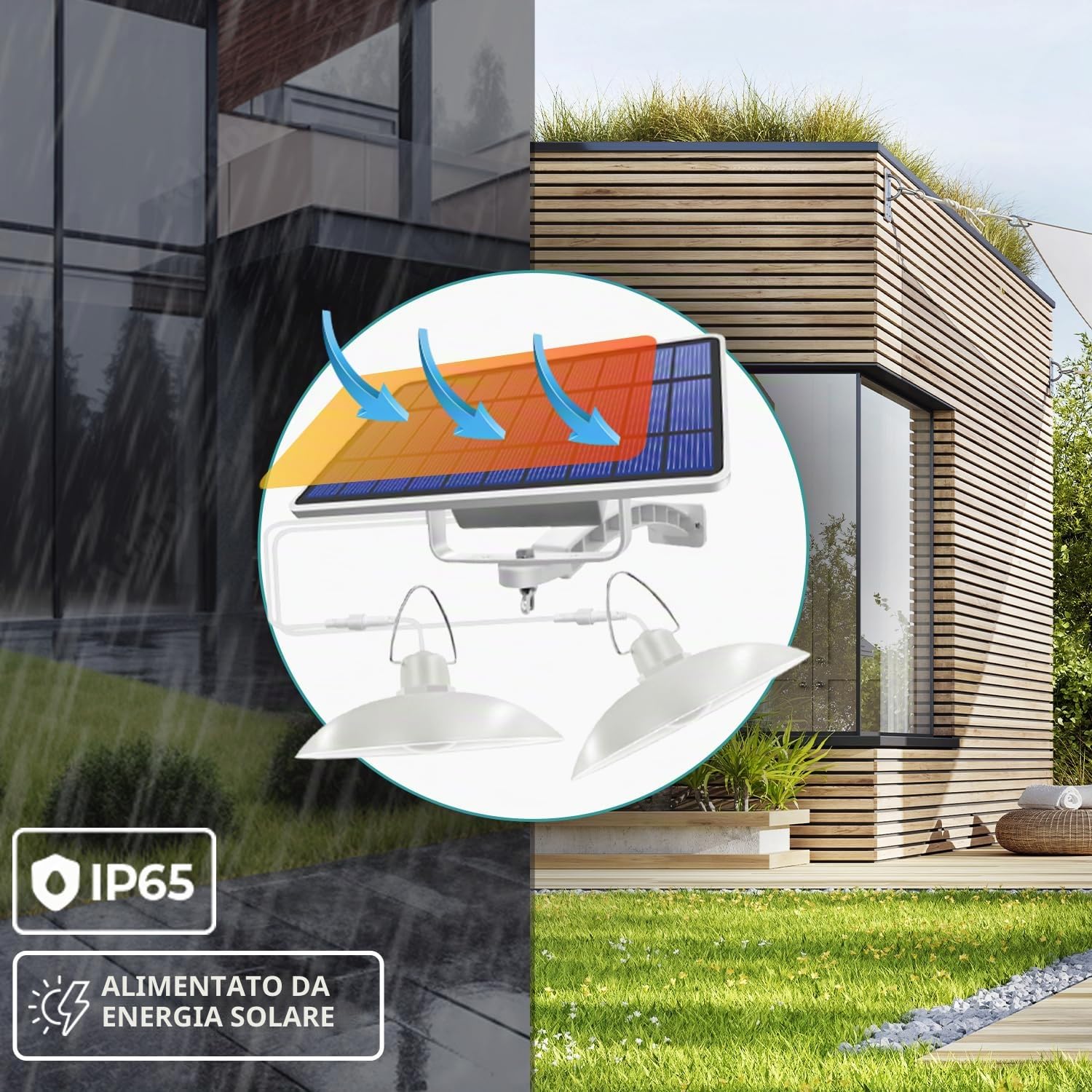 FOREVER Luce LED solare Sunari FLS-80 Doppia 6W 520lm 4500K 5500mAh Li-Io ideale per il giardino e il garage.