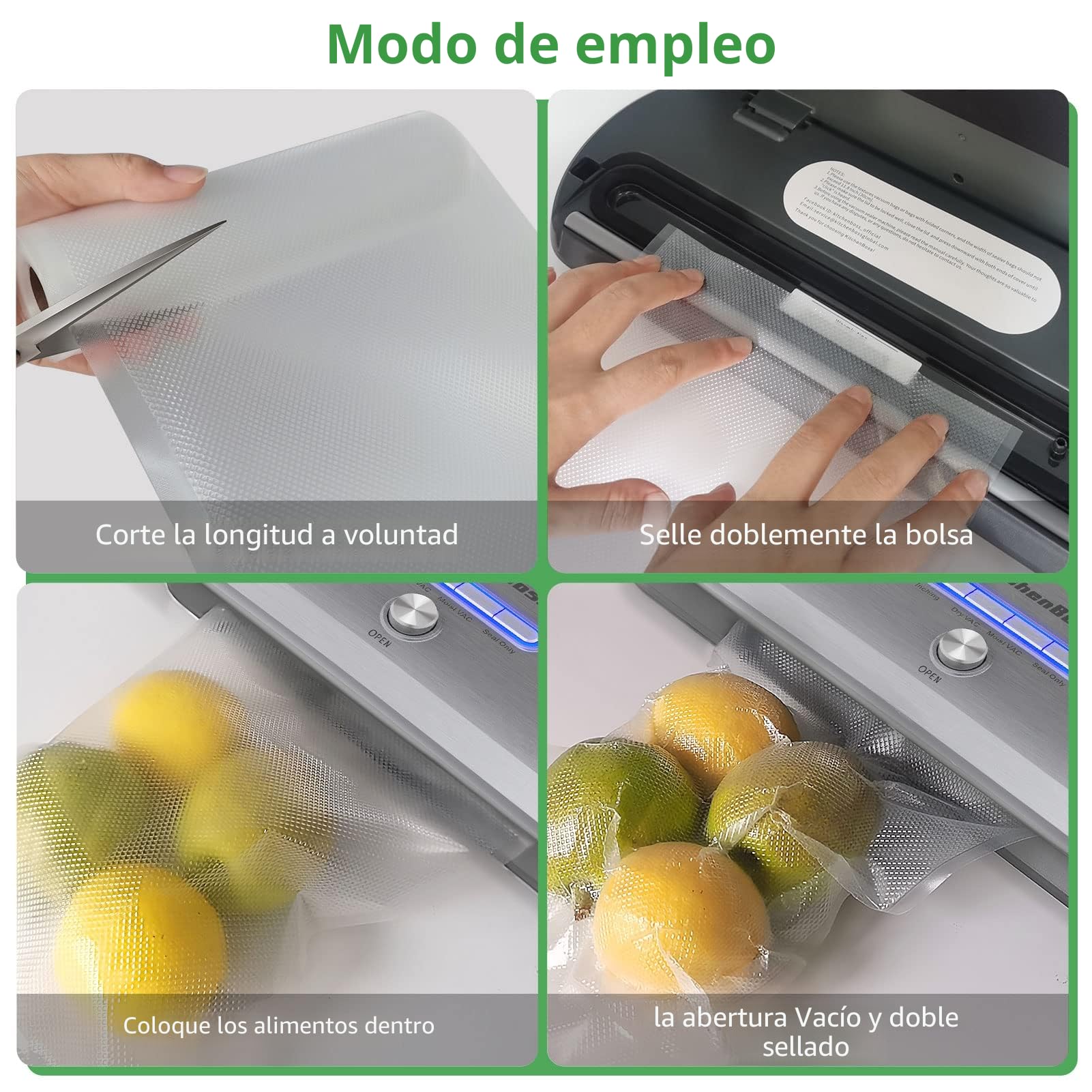 KitchenBoss Rollos Envasadora al Vacio Bolsas Envasar al Vacio Alimentos：Bolsas Vacio Alimentos Bolsas de Envasar Al Vacio para Sous Vide 8 Rollen 15x2/20x2/28x4/x300CM sin BPA
