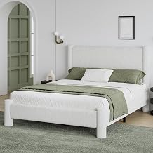 REVOMINCA Full Boucle Bed Frame with Headboard & Footboard, White
