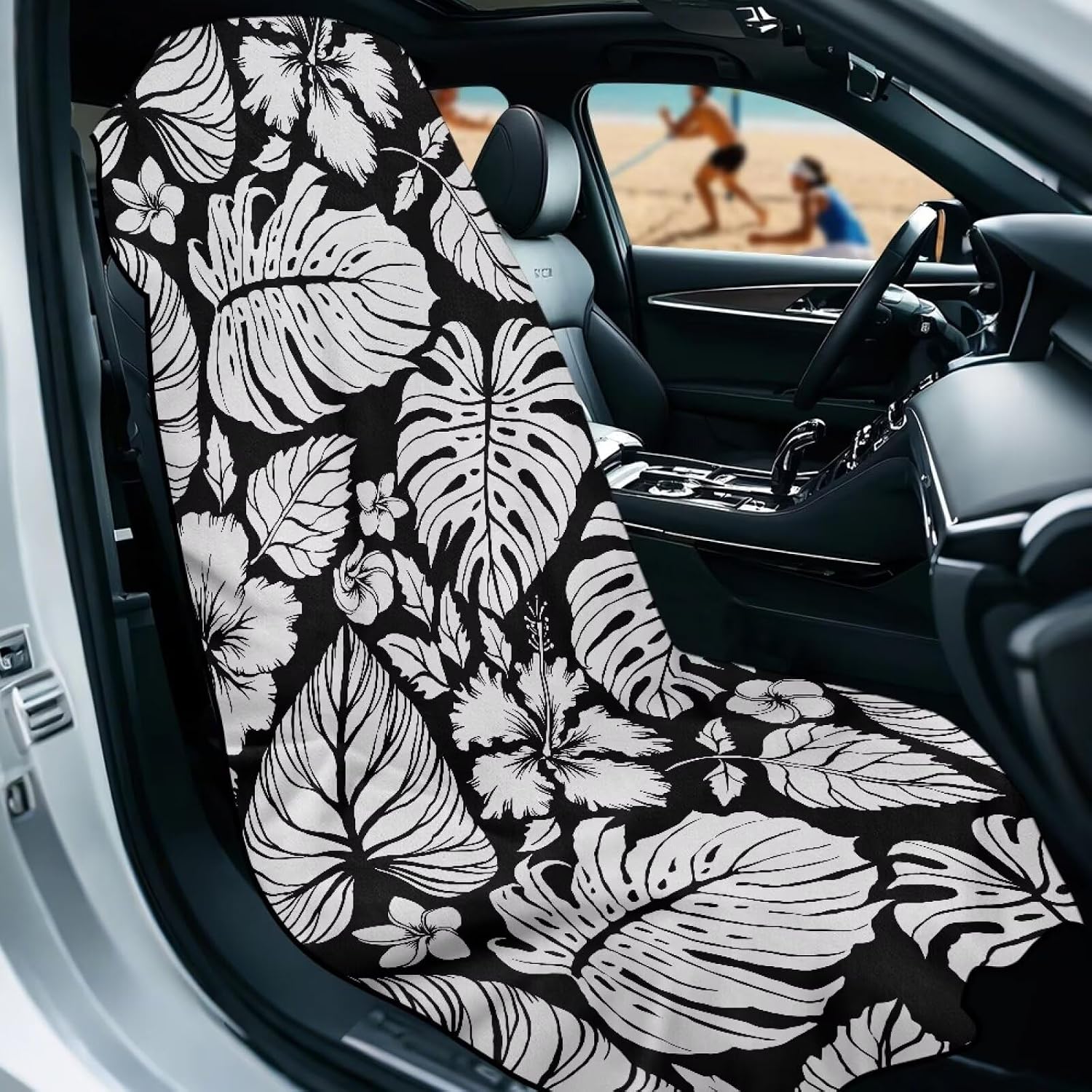 Dreaweet Tropical Print Car Seat Cover Towel 1 Pack Palm Leaf Car Seat Sweat Protector,Universal Fit Most Vehicle SUV Trucks Van,Microfiber Sweat Towels for Gym,Yoga,Workout,Travel,Sports