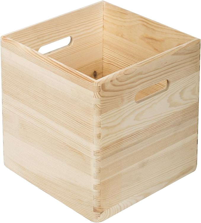 Caja de almacenaje de madera maciza de pino sin tapa 30x30x30 cm Astigarraga