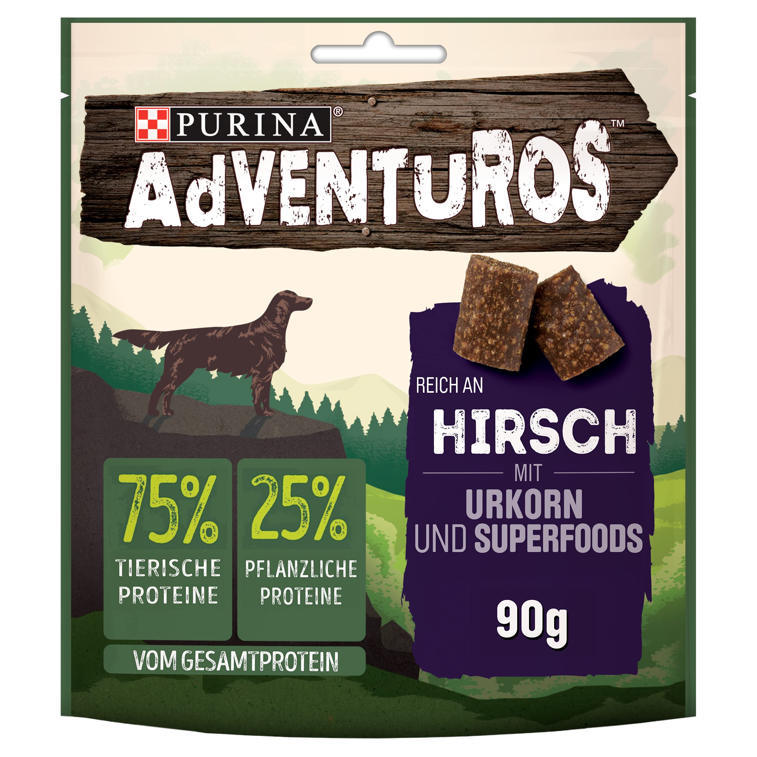 PURINA AdVENTuROS Golosinas para Perros ricas en proteínas, Aperitivos para Perros con Ciervos, Grano primario y superalimentos, 6 Unidades (6 x 90 g)