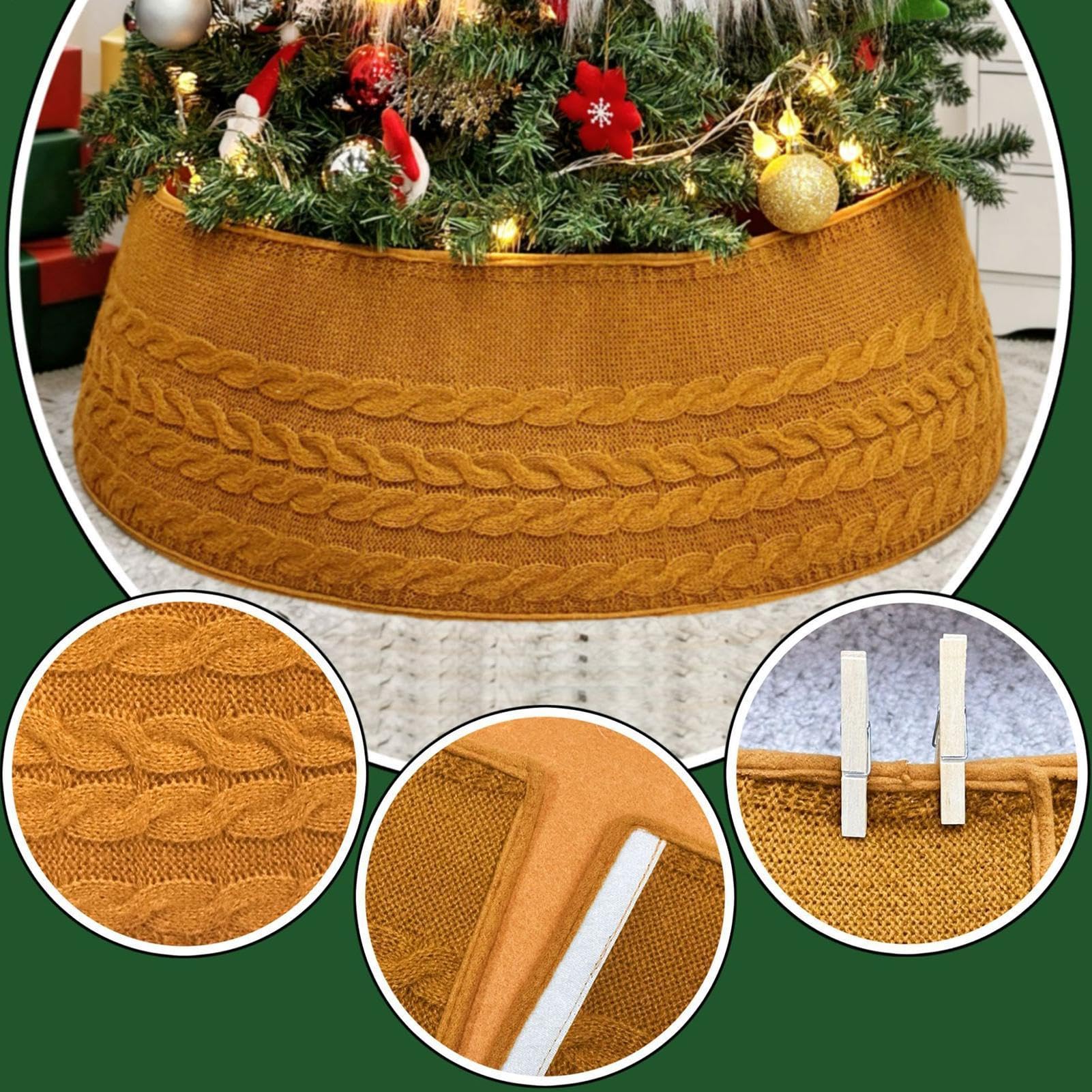 Colletto per albero di Natale, rotondo, lavorato a maglia, decorazione per