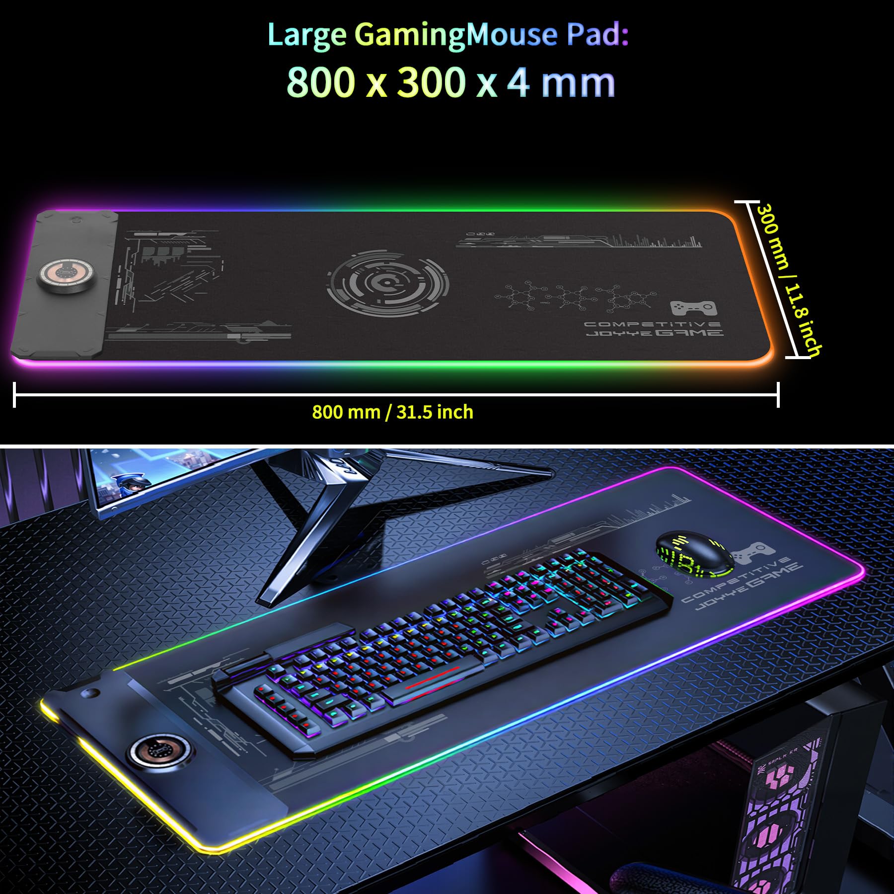 Alfombrilla de mouse grande para juegos con cargador inalámbrico magnético de 15 W, carga rápida, alfombrilla de mouse LED con luz RGB, superficie lisa, base de goma antideslizante, almohadilla para