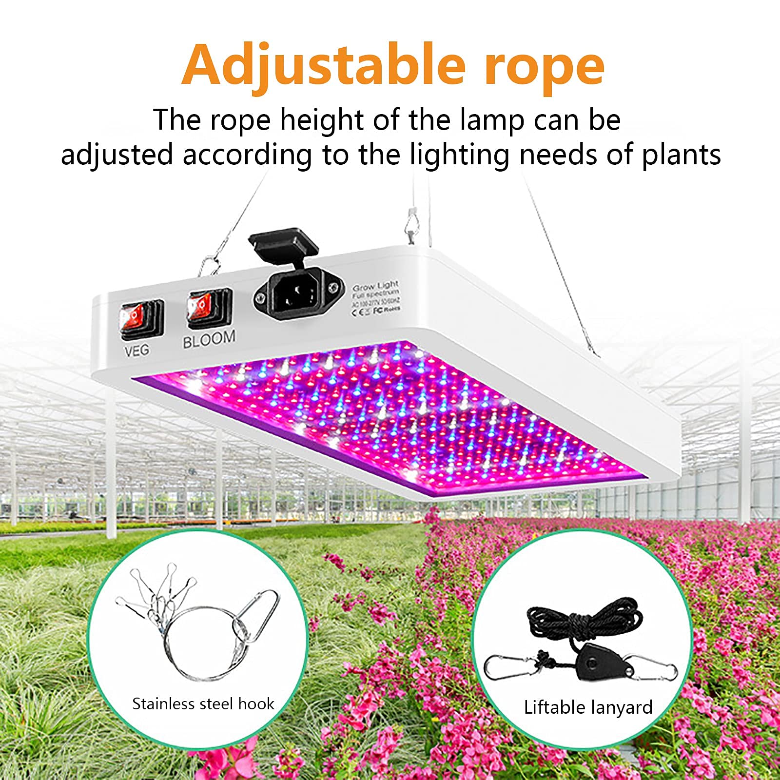 Luces LED de espectro completo para el cultivo de Lámpara LED de cultivo de espectro completo ajustable con disipación de calor de 415 x 200 x 40 mm for interiores, 312/216 LED(216 pcs)