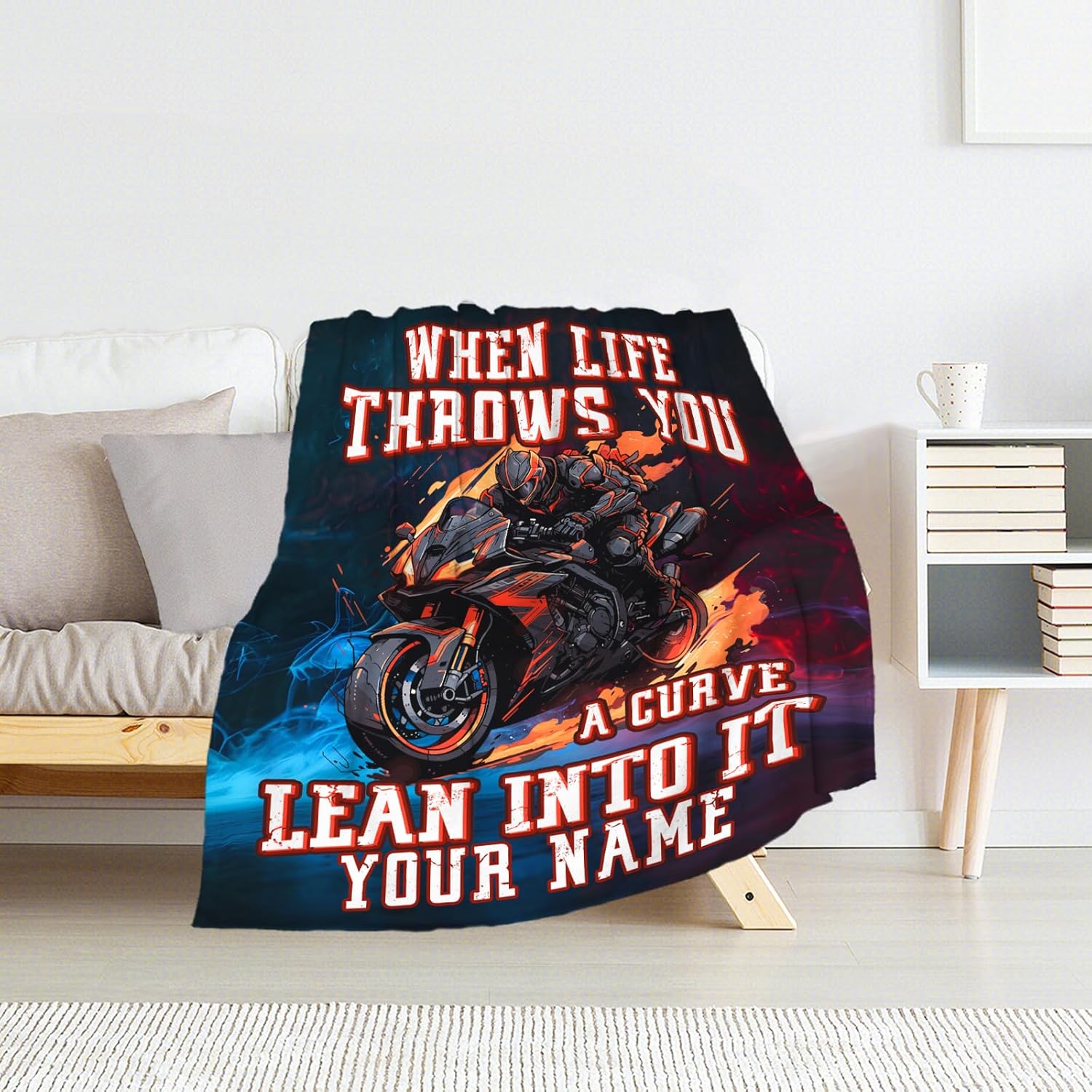 Custom Motorcycle Gifts for Teens - 50x60 Inches Cool Motorcycle Throw Blanket with Name - Warm Furry Plush Blankets for Couch, Sofa