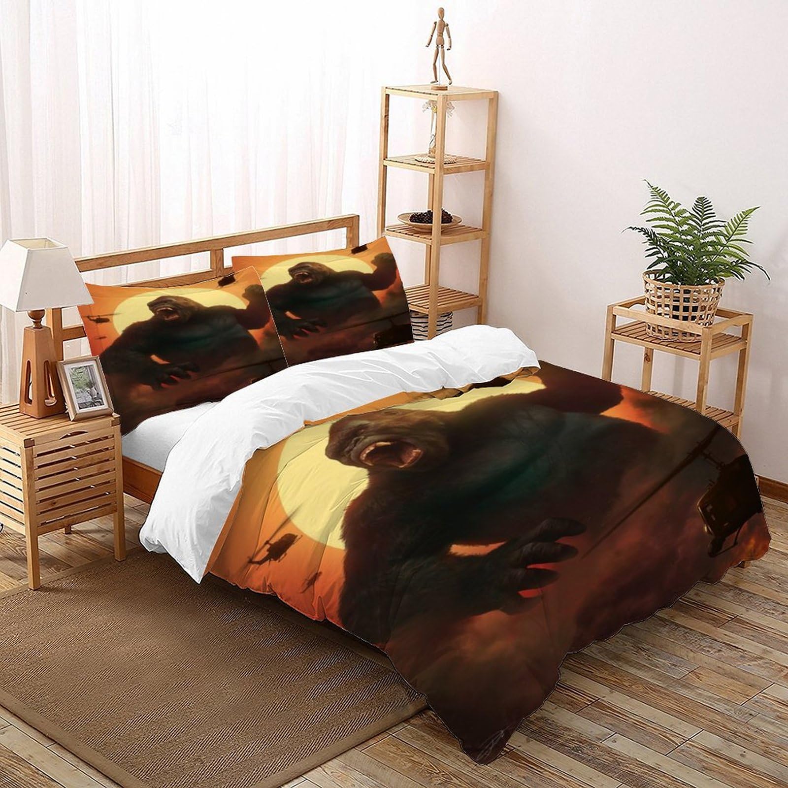 Housse de couette gorilla 200x200 parure de lit animale en microfibre