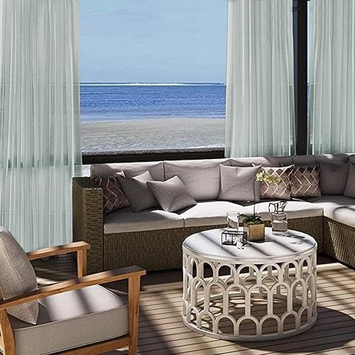 Miniatura 3 de youleyar Cortinas traslúcidas para exteriores para patio, impermeables, 2 paneles de aspecto de lino, bolsillo para barra, cortina de gasa gris para