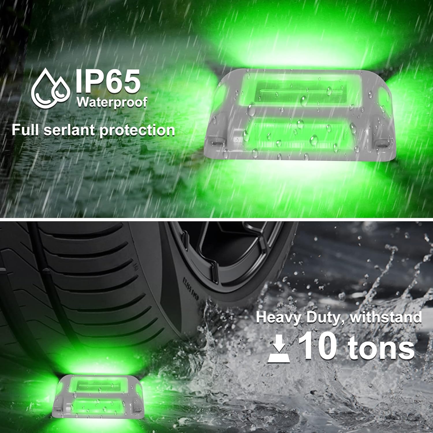 Solar Green Deck Lights Driveway Dock Lights St. Patrick's Day Decor Light- 8 Packs Waterproof 1200mAh Outdoor LED Aluminum Dock Lighting Road Markers for Driveway Sidewalk Garden Pathway Yard