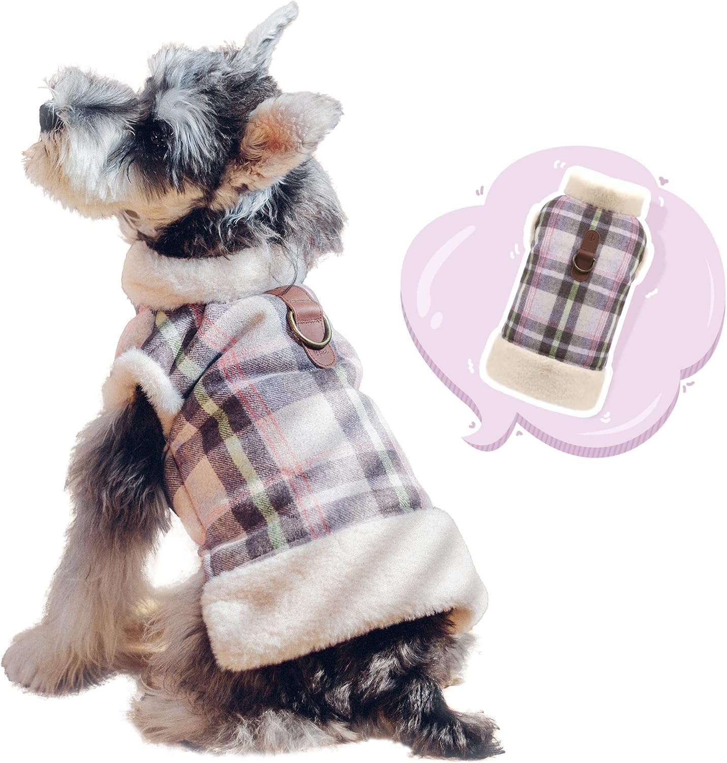 ISPET Plaid Dog Winter Coat, Fleece Lined Dog Warm Jacket with Leash Ring - Cold Weather Pet Coat British Style Vest for Small Medium…
