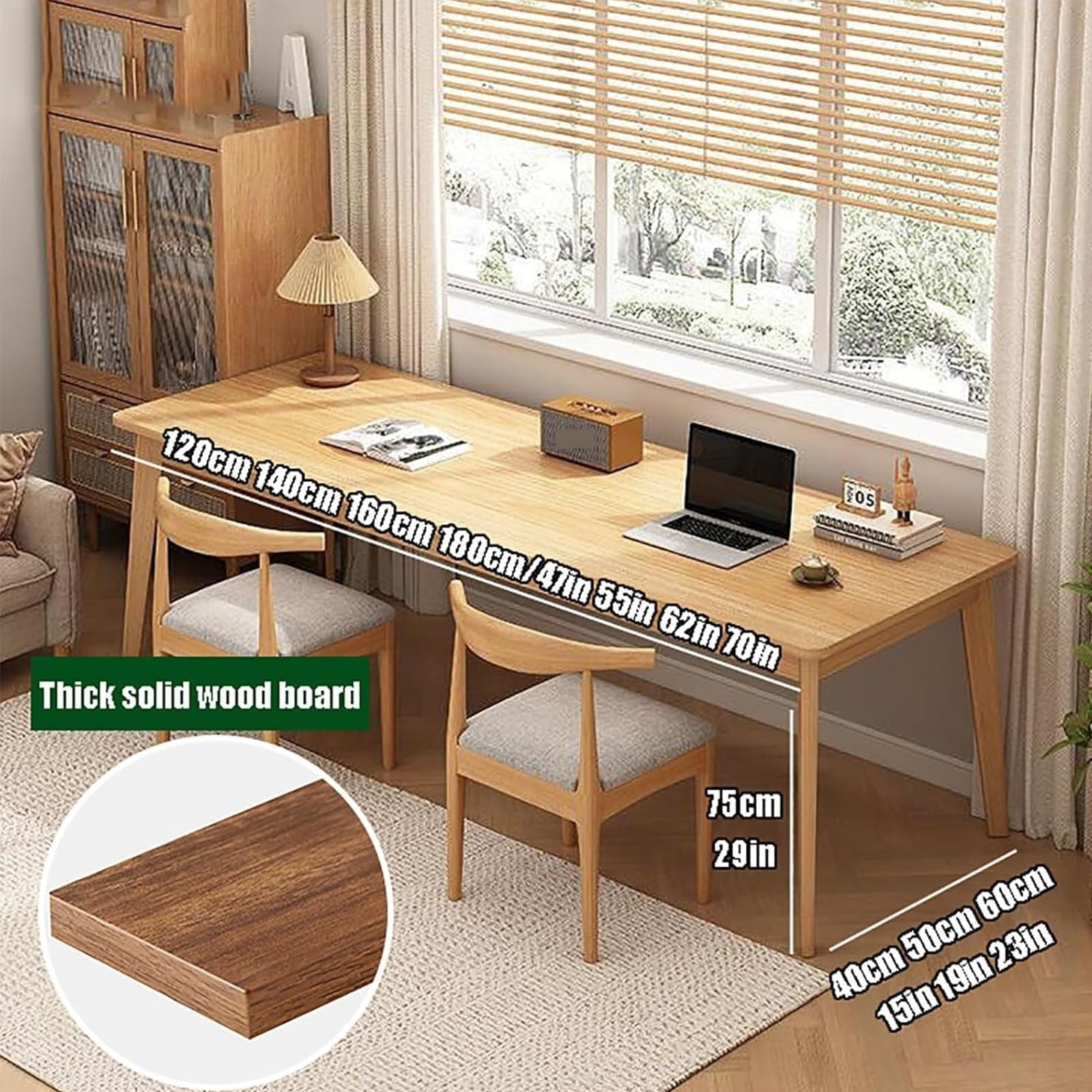 Mesa de escritorio larga de madera, escritorio de oficina extragrande para dos personas, escritorio de madera maciza, estación de trabajo doble para oficina en casa
