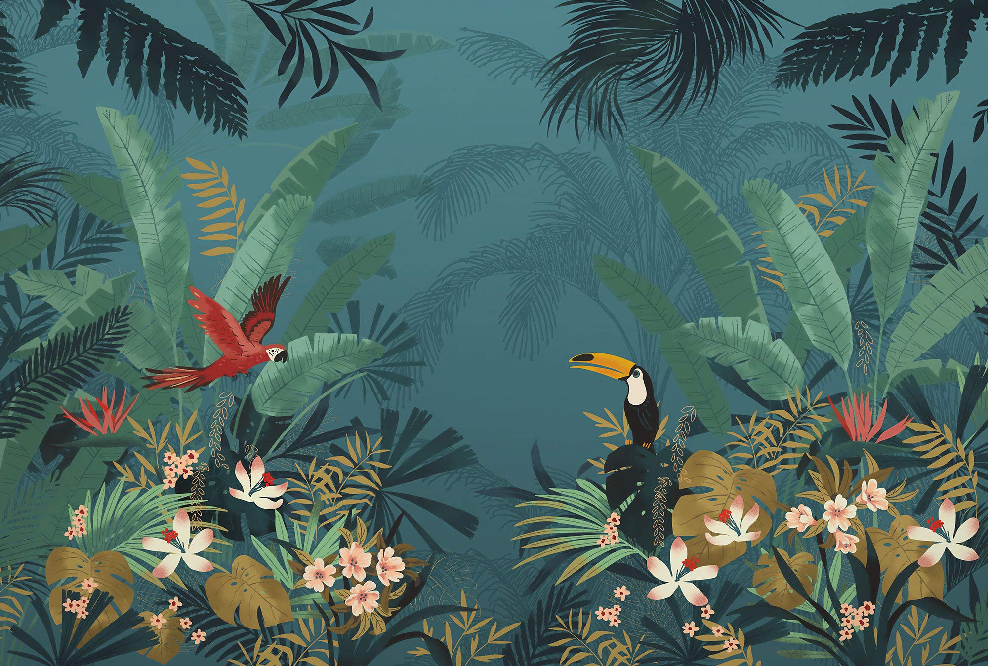 Komar Vlies fotobehang | INTO the WILD | grootte: 368 x 248 cm (breedte x hoogte) | kinderkamer, behang, regenwoud, jungle, tropic, slaapkamer, woonkamer, natuurmotief, exotisch | XXL4-031