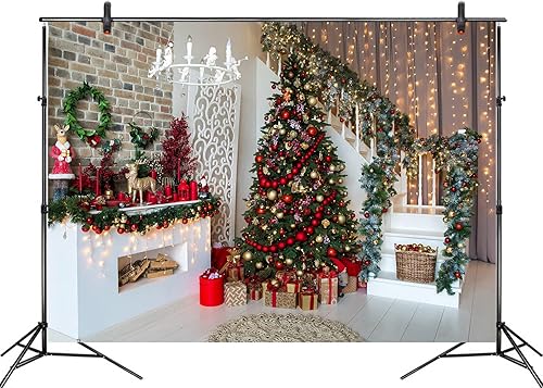 Miniatura 3 de 7x5ft Christmas Photography Backdrop Christmas Scene Xmas Tree Decoration Background for Photography Christmas Fireplace Photo Background for Family