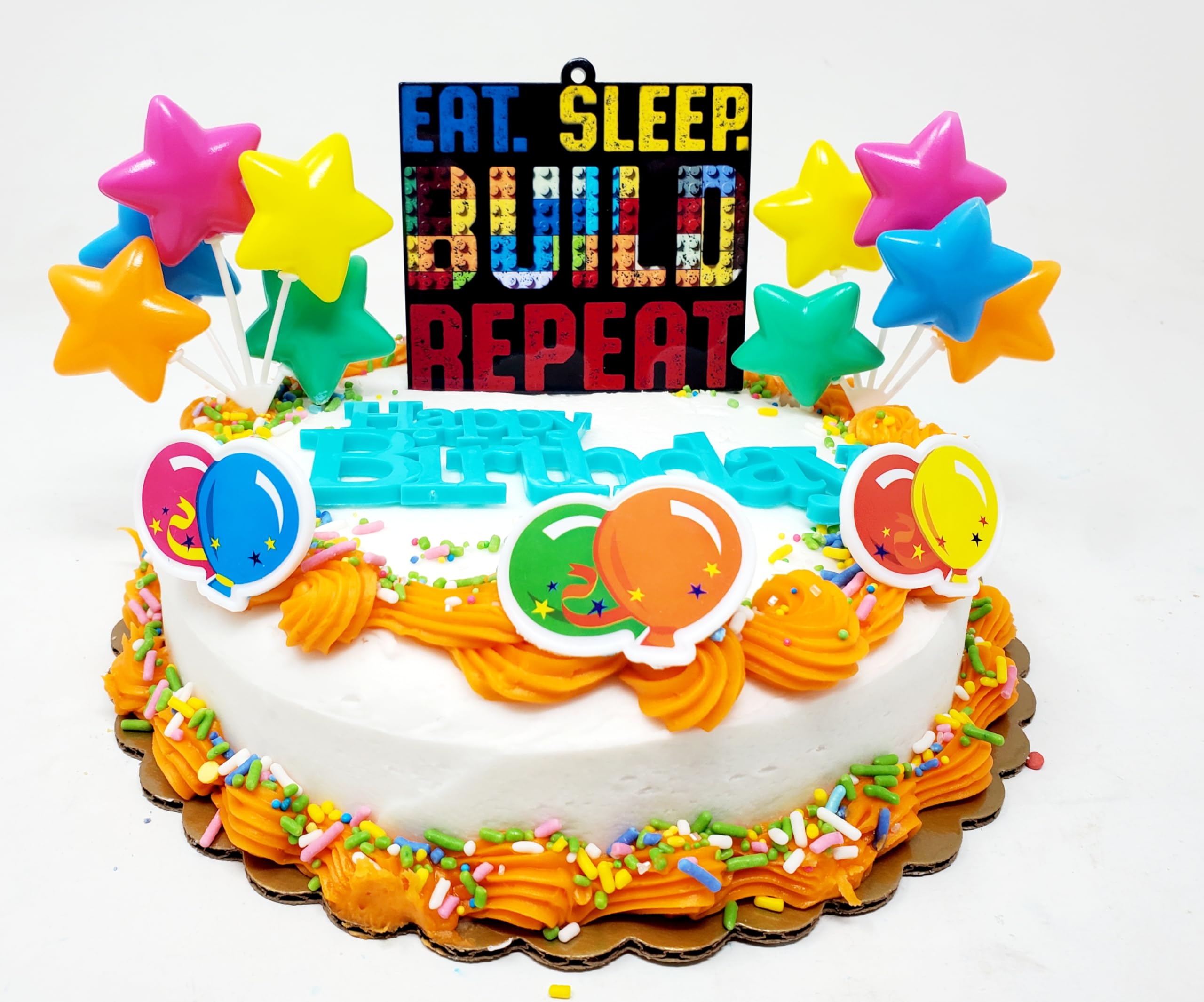 Generic Building Blocks Themed Birthday Cake Topper Set - Eat Sleep Build Repeat