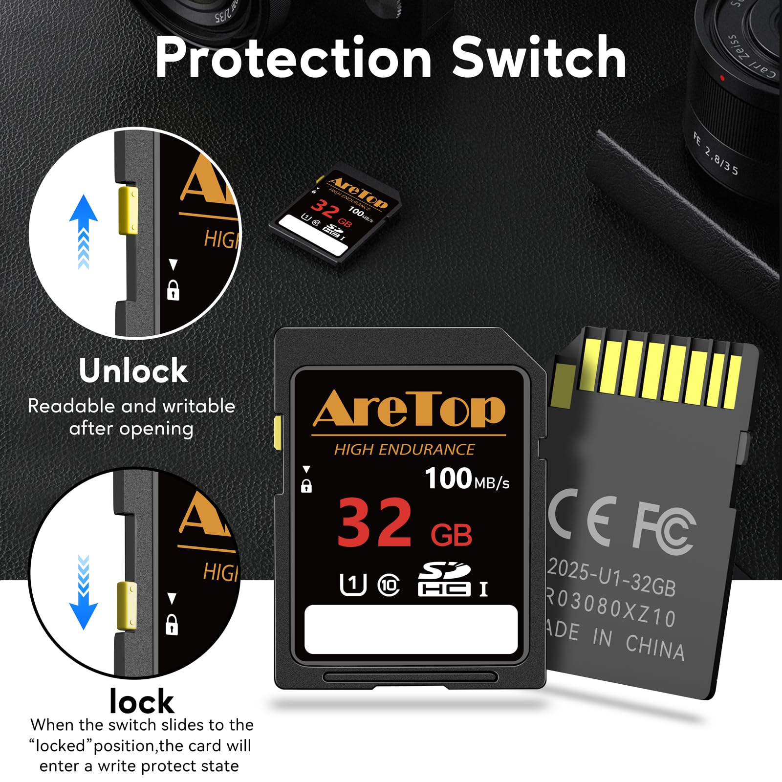AreTop Tarjeta SD de 32 GB, paquete de 5 tarjetas de memoria SDHC UHS-I Clase 10, paquete de 5 tarjetas digitales seguras de video Full HD de 32 GB para cámaras, DSLR, cámaras de acción y cámara de
