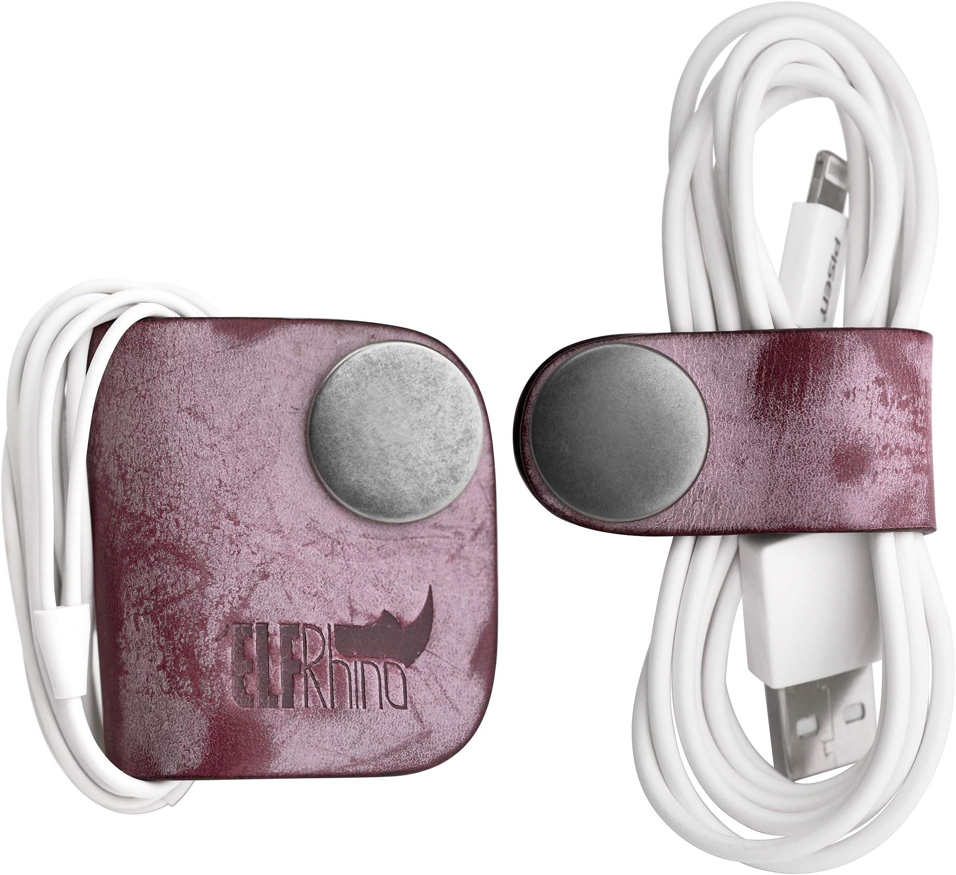 ELFRhino Genuine Leather Headphone Earphone Organiser Cord Organiser Wrap Winder Cord Manager Cable Winder Pack of 2